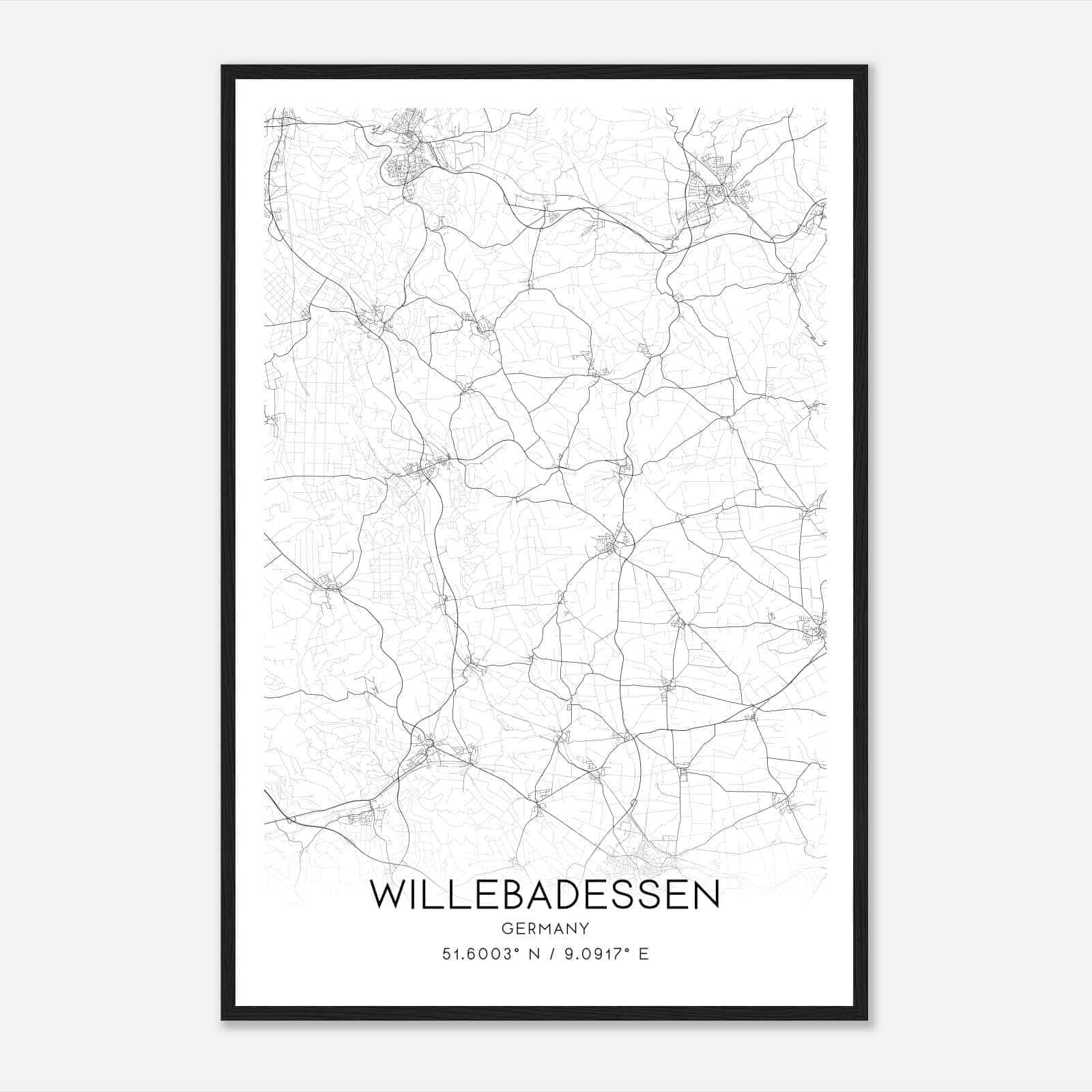 Willebadessen Germany Map Poster, Modern Home Decor Wall Art Print