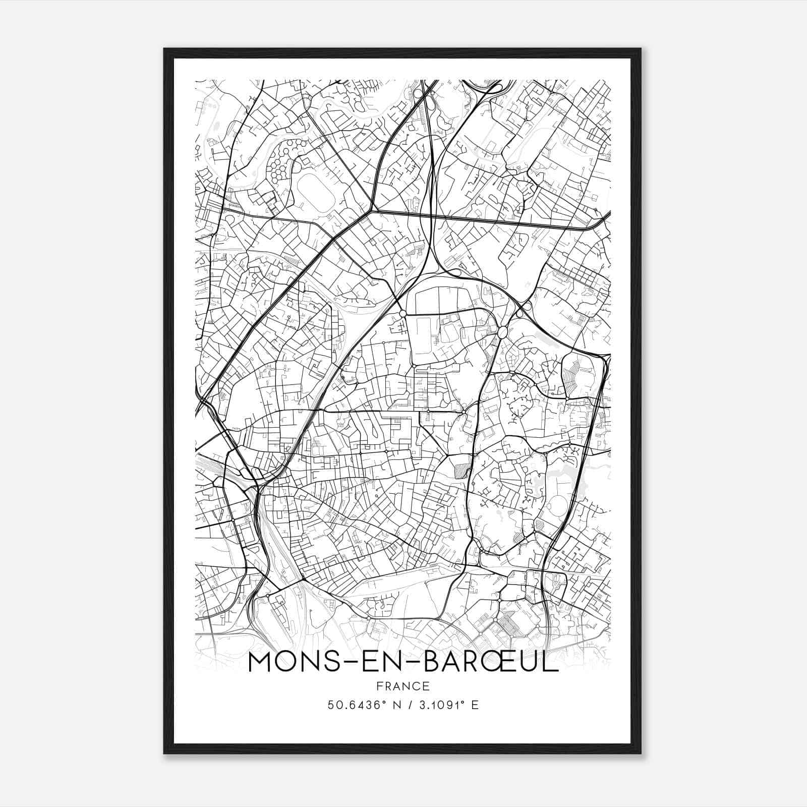 Mons-en-Baroeul France Map Poster, Modern Home Decor Wall Art Print