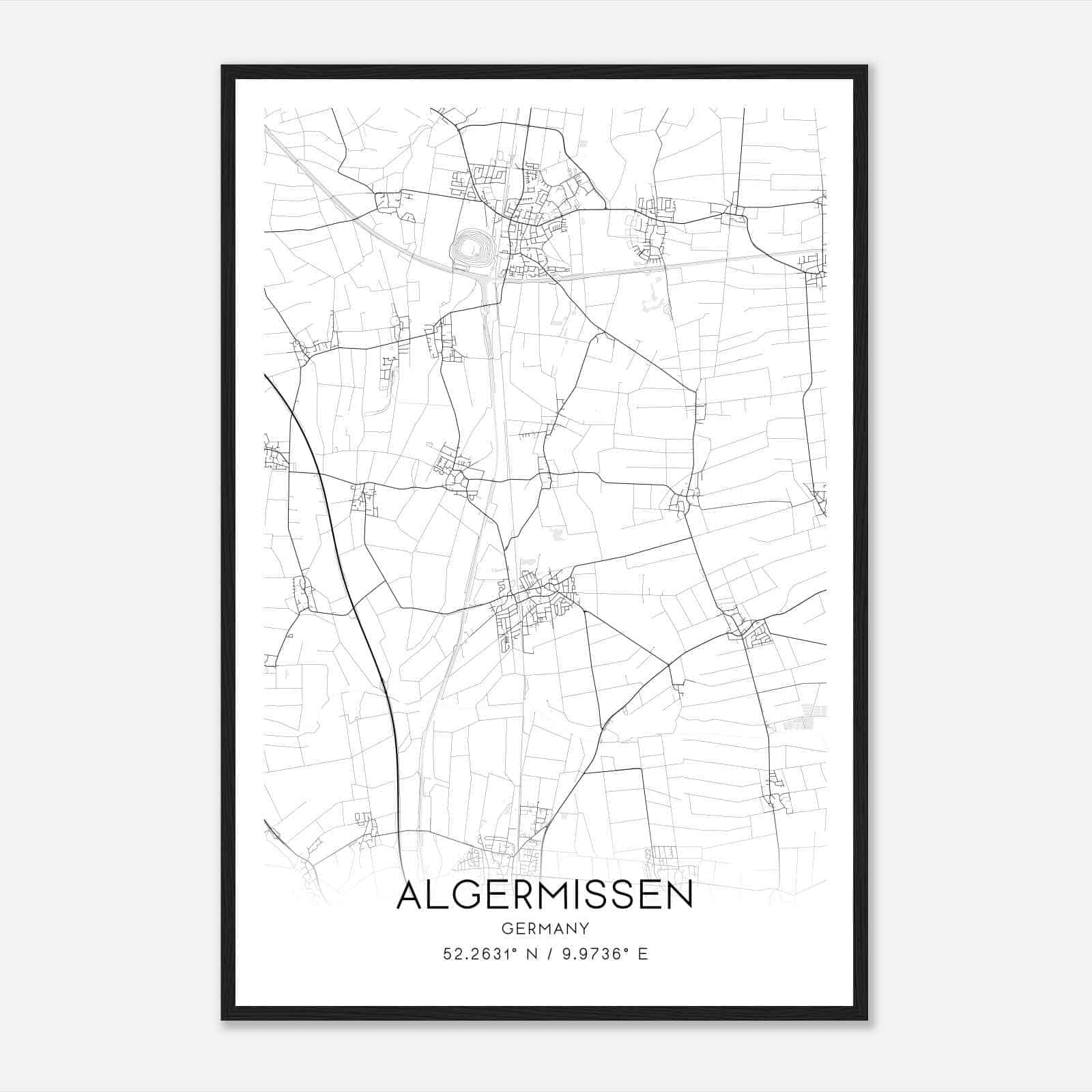 Algermissen Germany Map Poster, Modern Home Decor Wall Art Print
