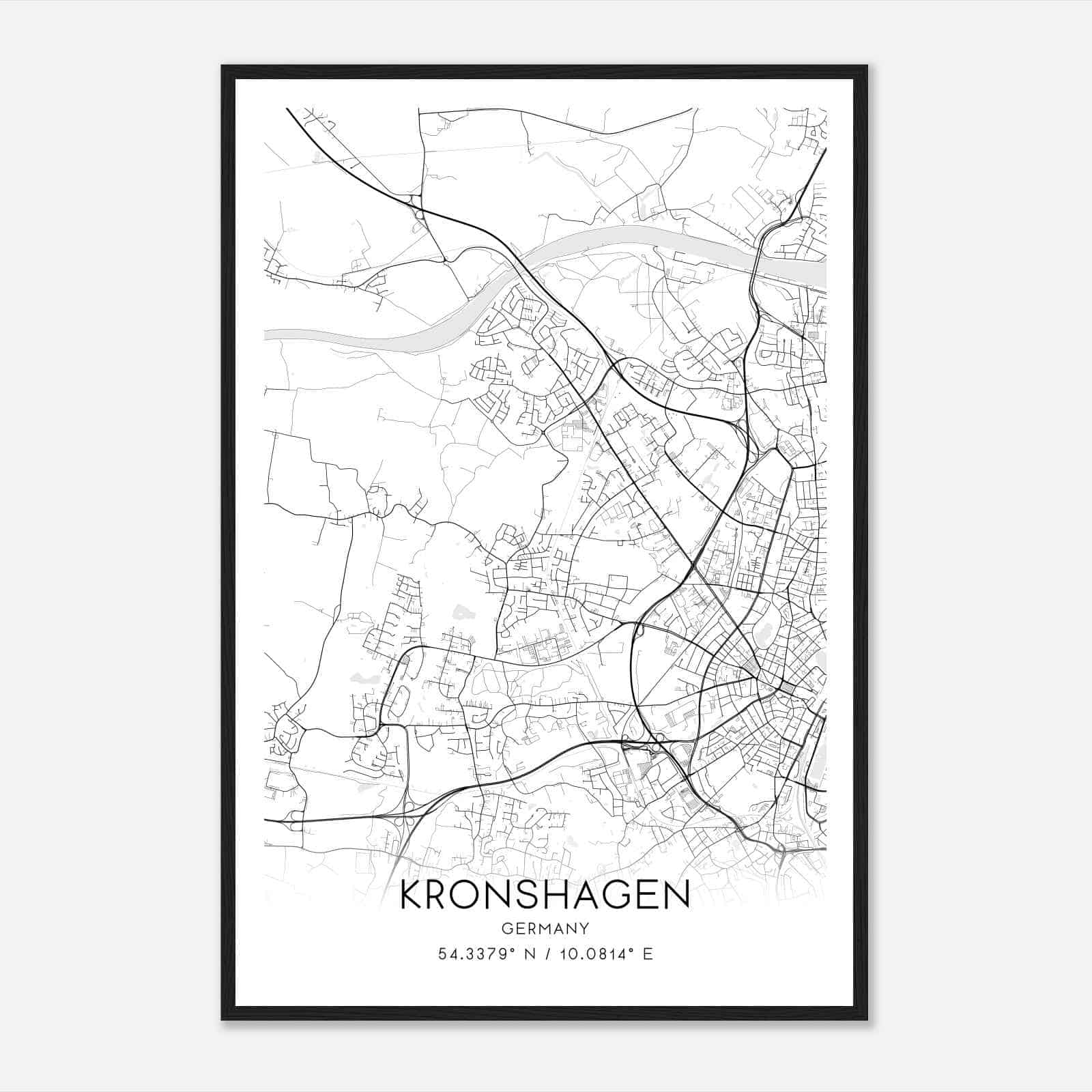 Kronshagen Germany Map Poster, Modern Home Decor Wall Art Print