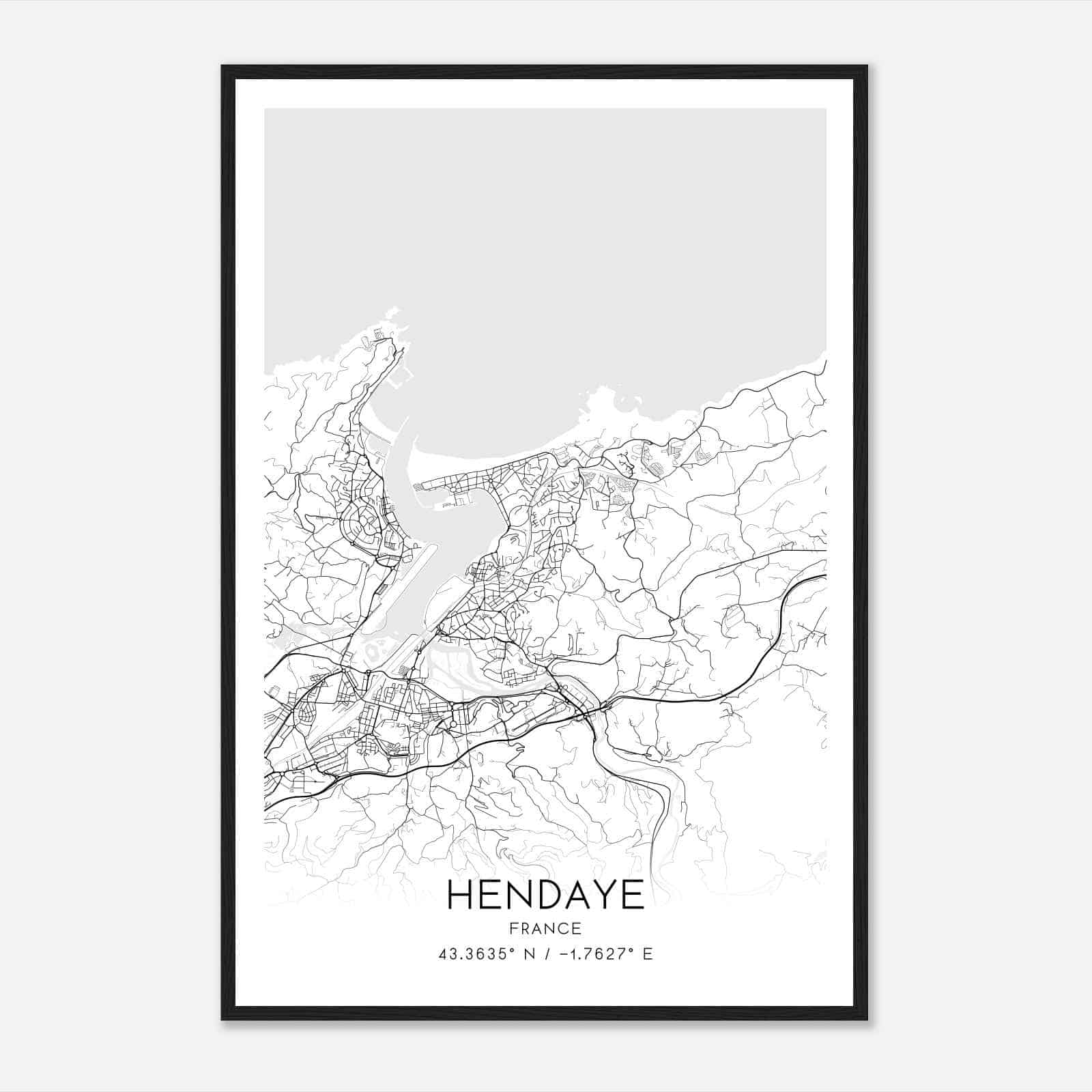 Hendaye France Map Poster, Modern Home Decor Wall Art Print
