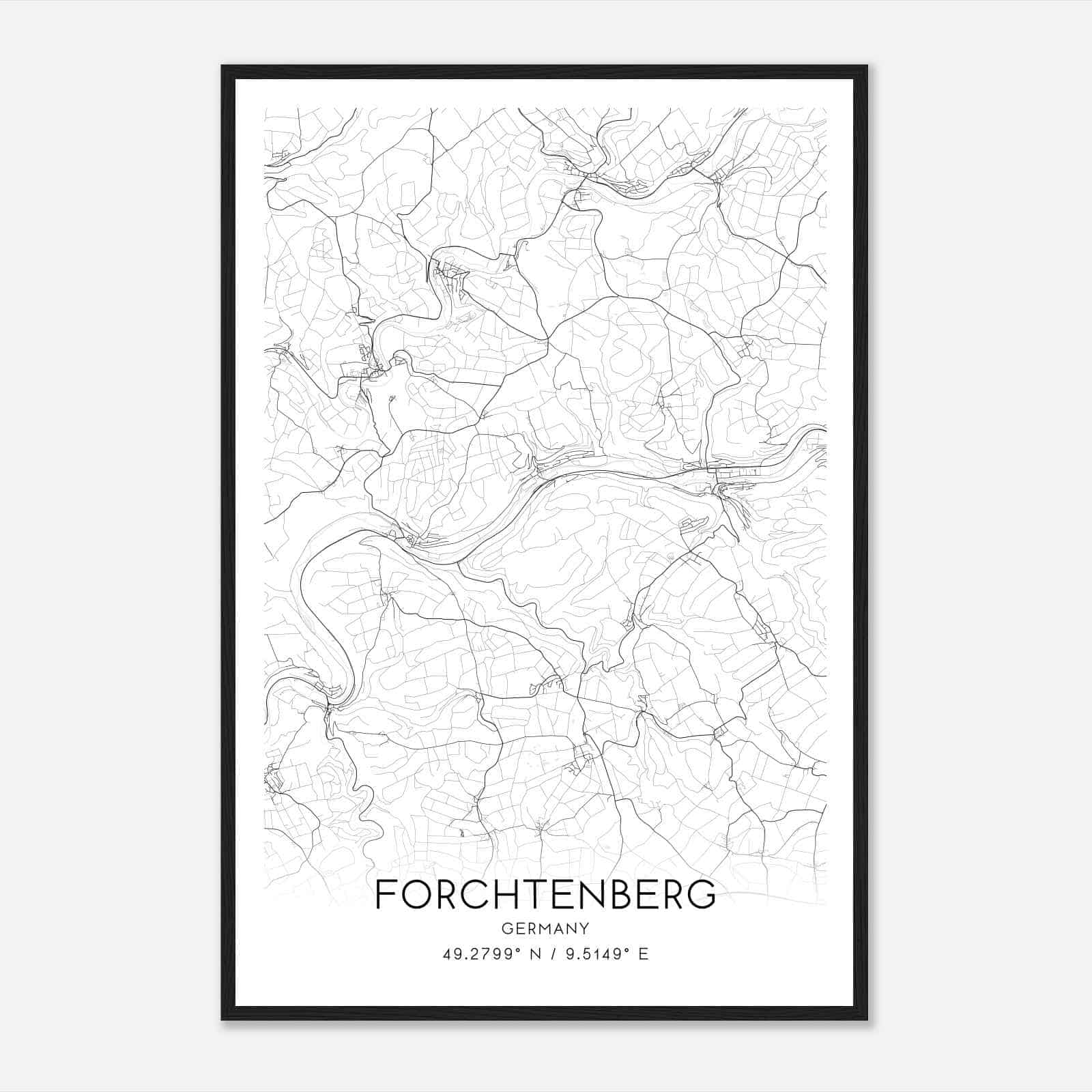 Forchtenberg Germany Map Poster, Modern Home Decor Wall Art Print