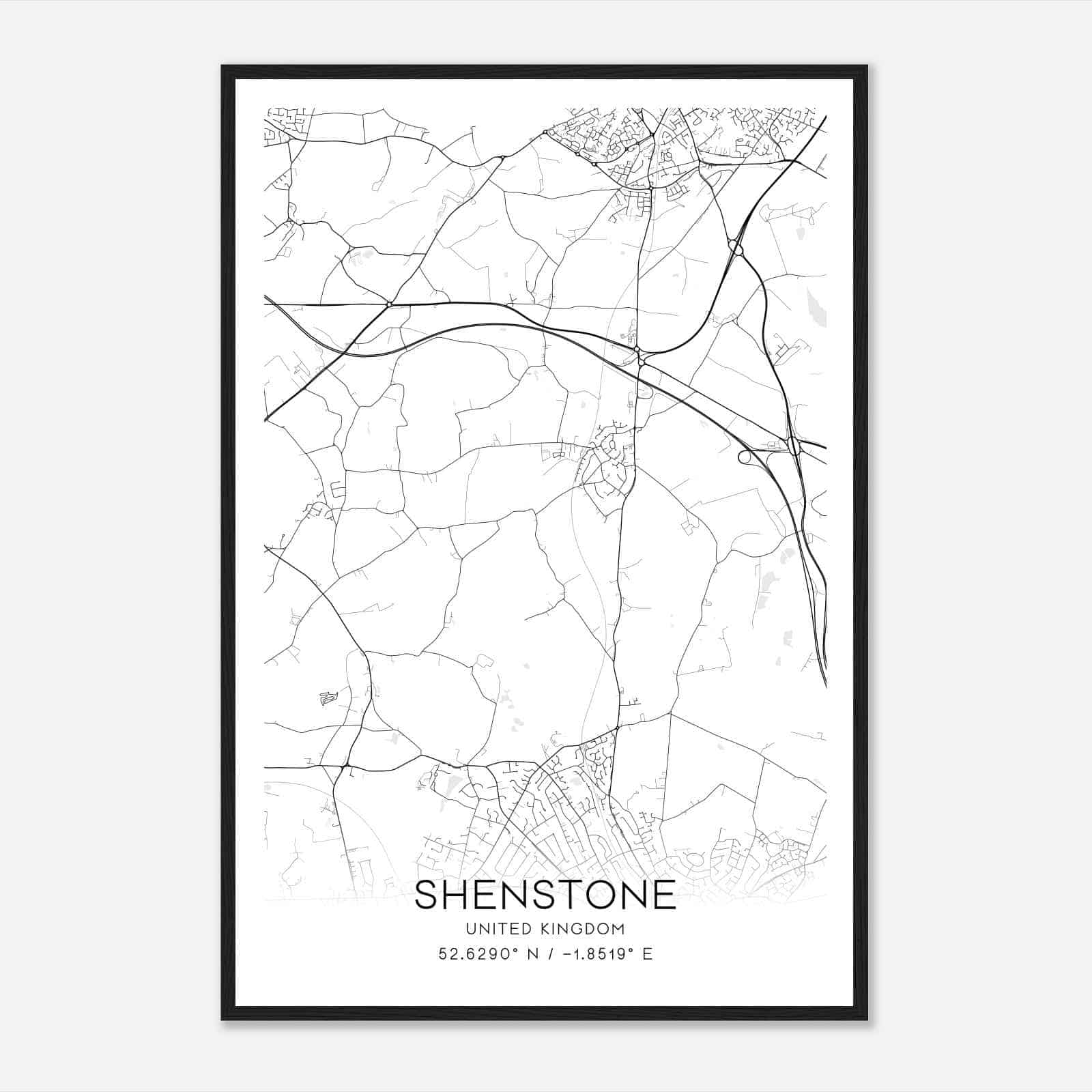 Shenstone United Kingdom Map Poster, Modern Home Decor Wall Art Print