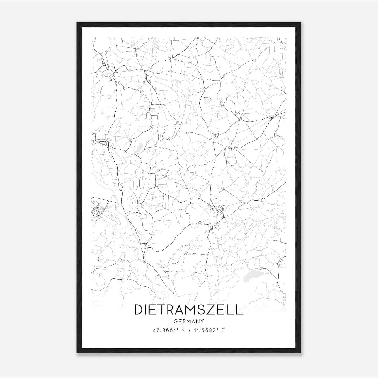 Dietramszell Germany Map Poster, Modern Home Decor Wall Art Print