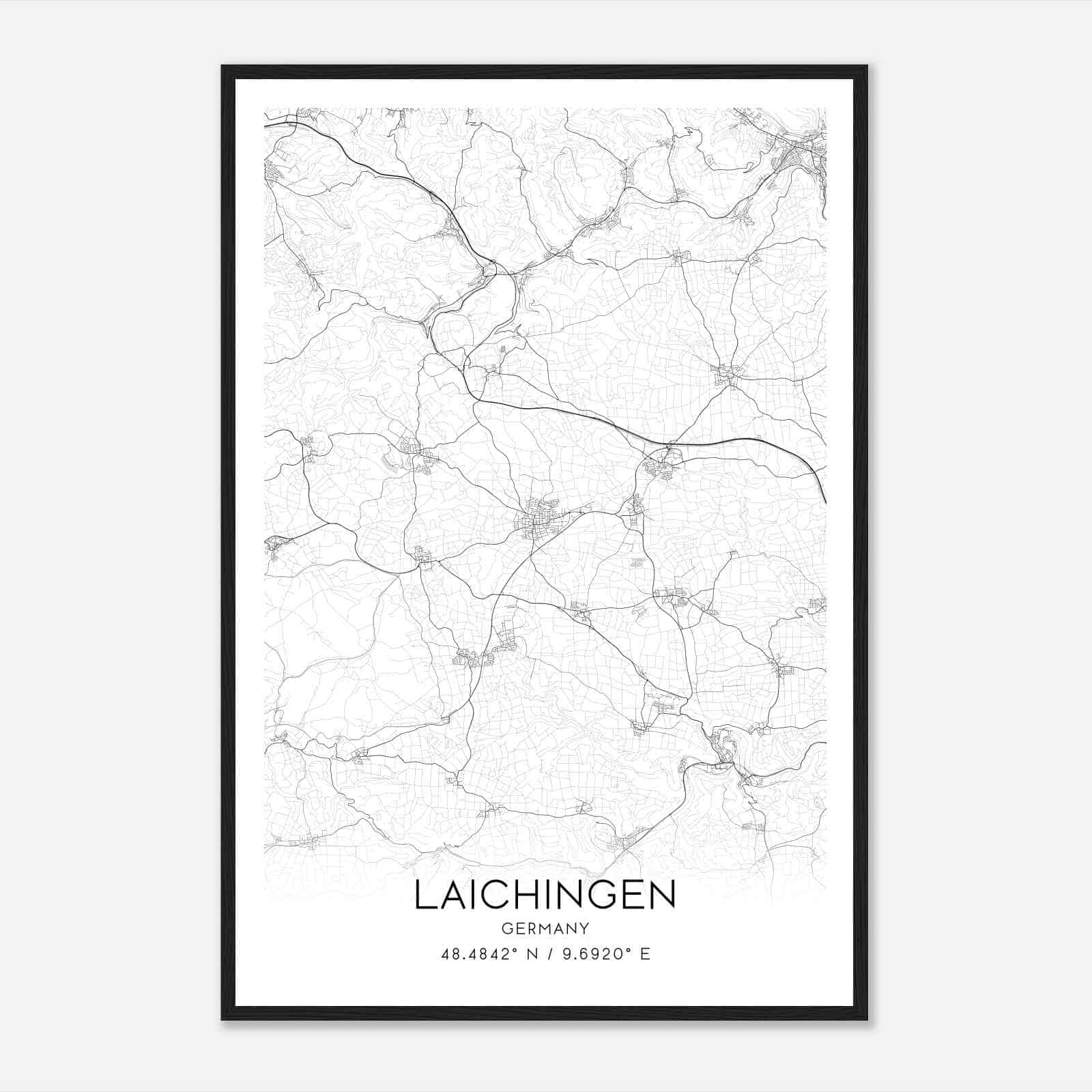 Laichingen Germany Map Poster, Modern Home Decor Wall Art Print