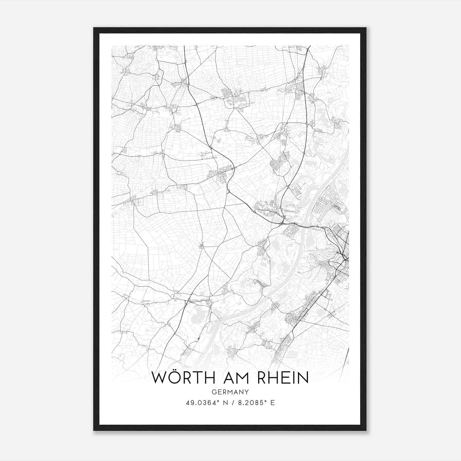 Worth am Rhein Germany Map Poster, Modern Home Decor Wall Art Print