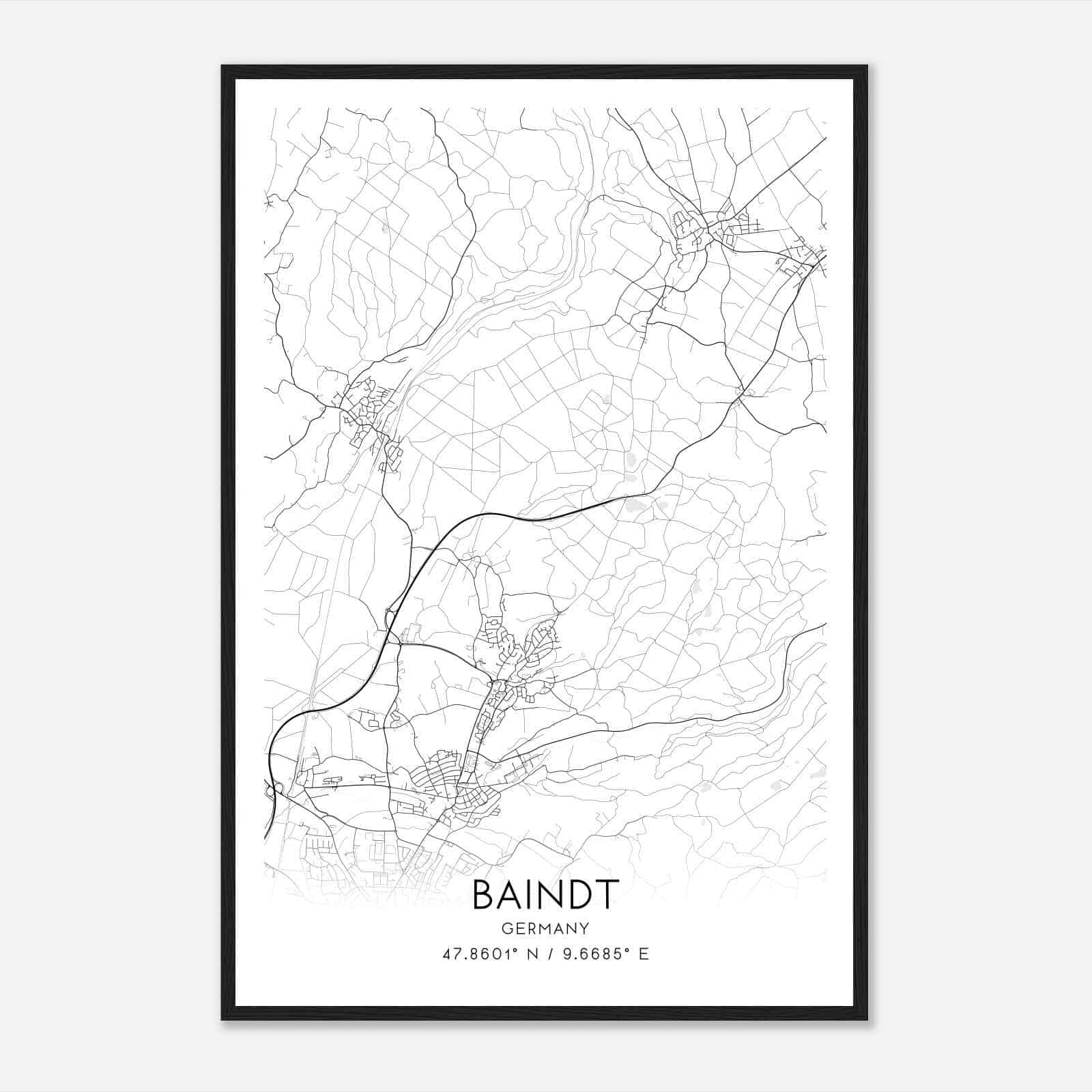 Baindt Germany Map Poster, Modern Home Decor Wall Art Print