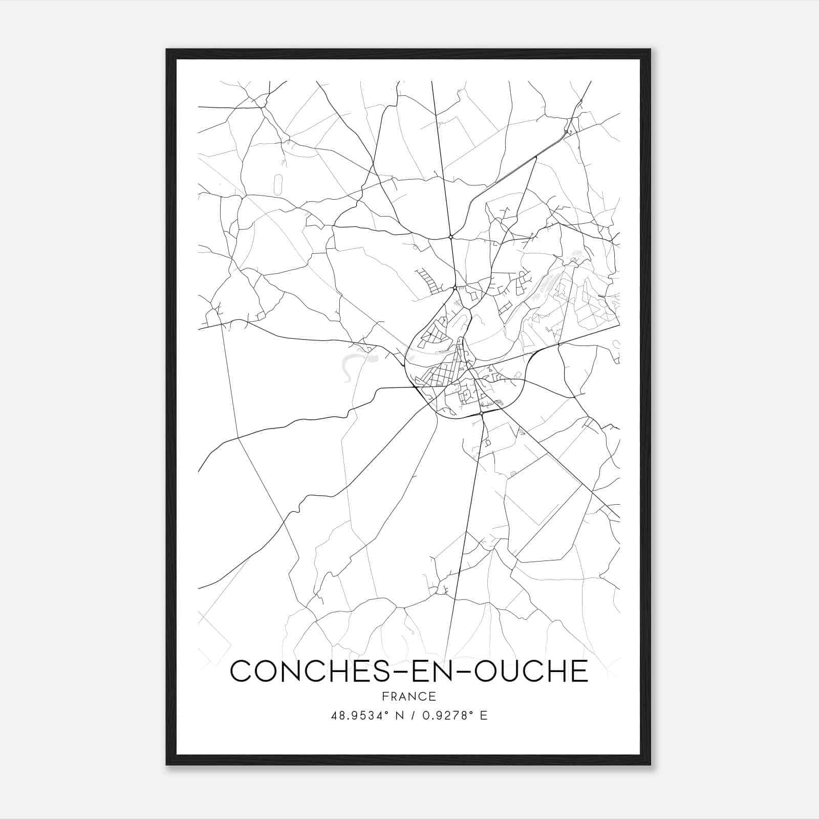 Conches-en-Ouche France Map Poster, Modern Home Decor Wall Art Print