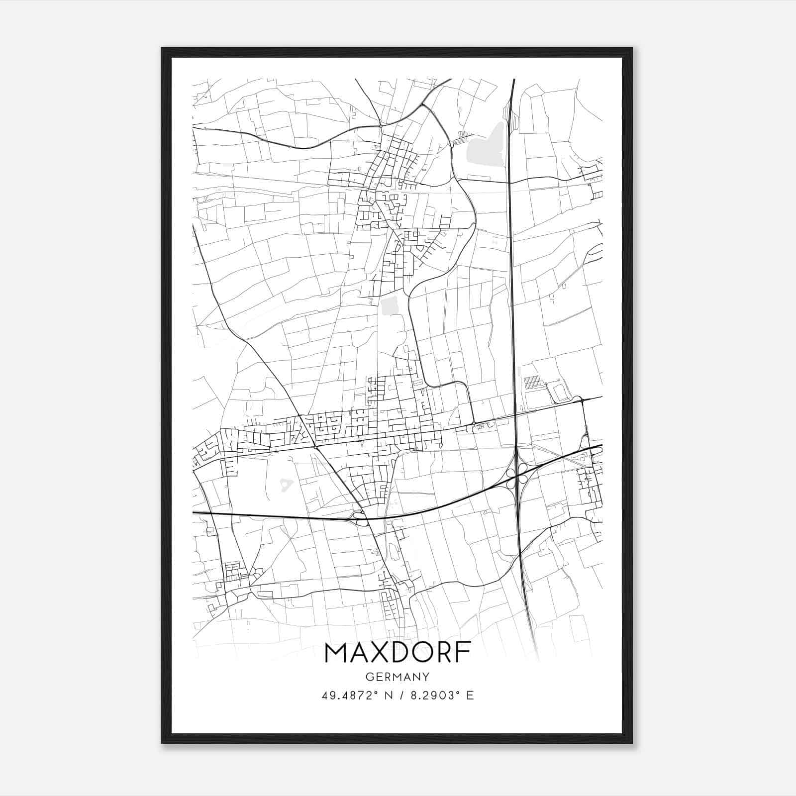 Maxdorf Germany Map Poster, Modern Home Decor Wall Art Print