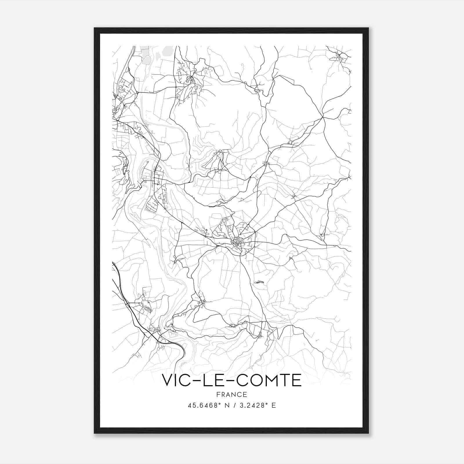 Vic-le-Comte France Map Poster, Modern Home Decor Wall Art Print