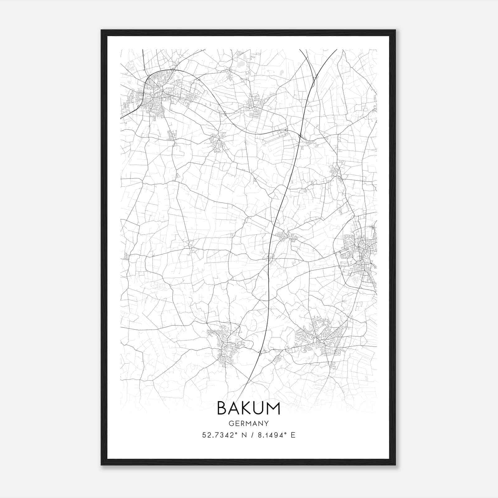 Bakum Germany Map Poster, Modern Home Decor Wall Art Print