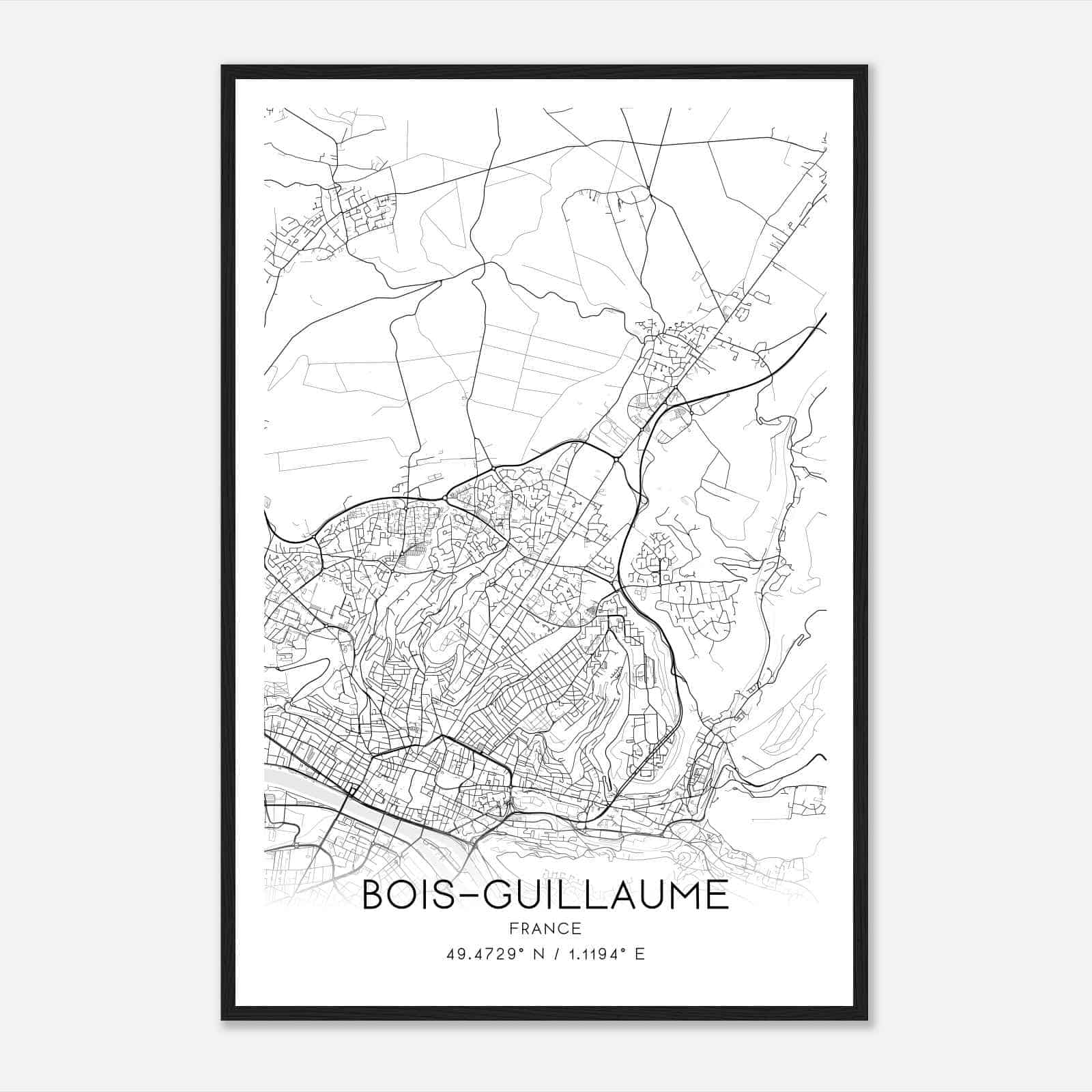 Bois-Guillaume France Map Poster, Modern Home Decor Wall Art Print