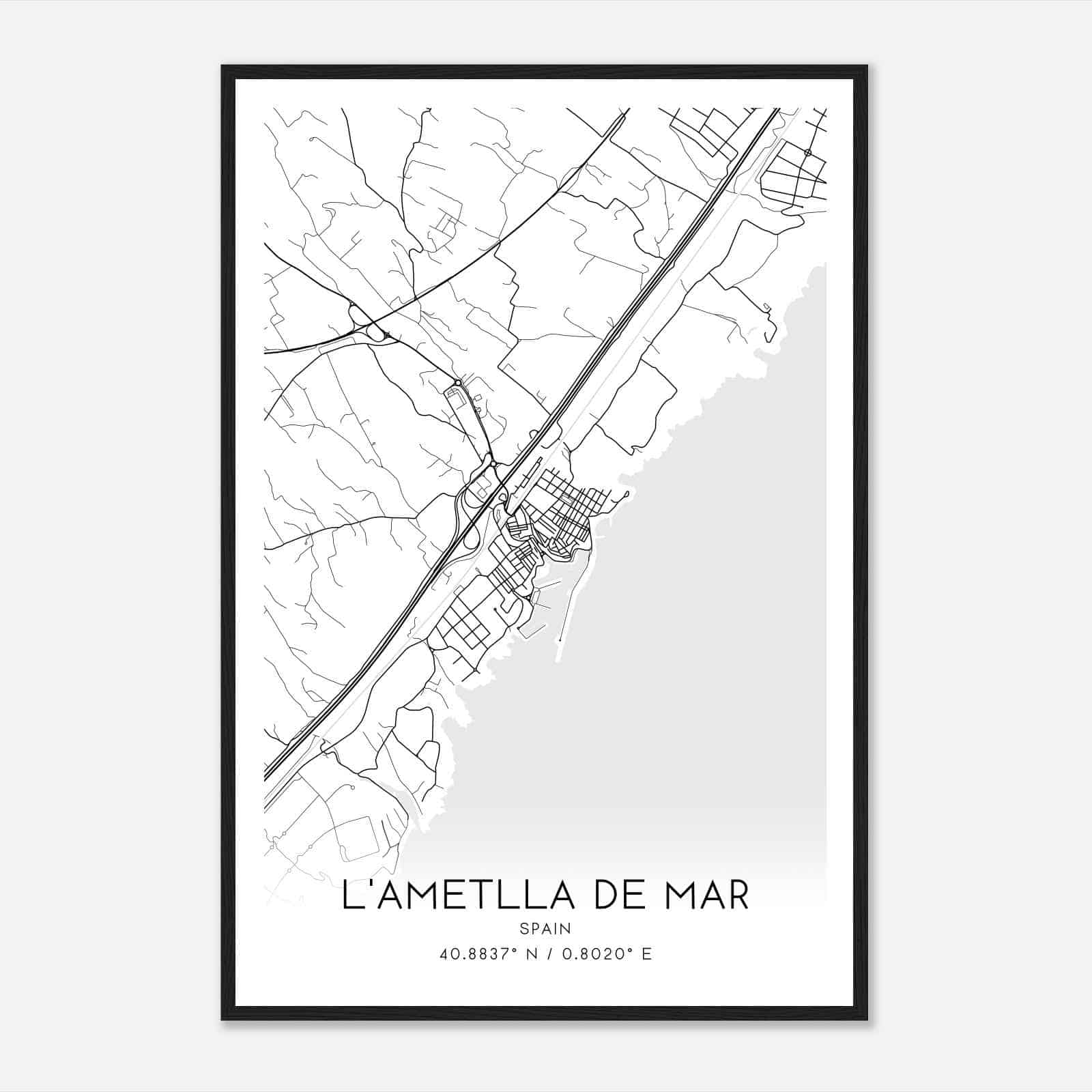 La Ametlla de Mar Spain Map Poster, Modern Home Decor Wall Art Print