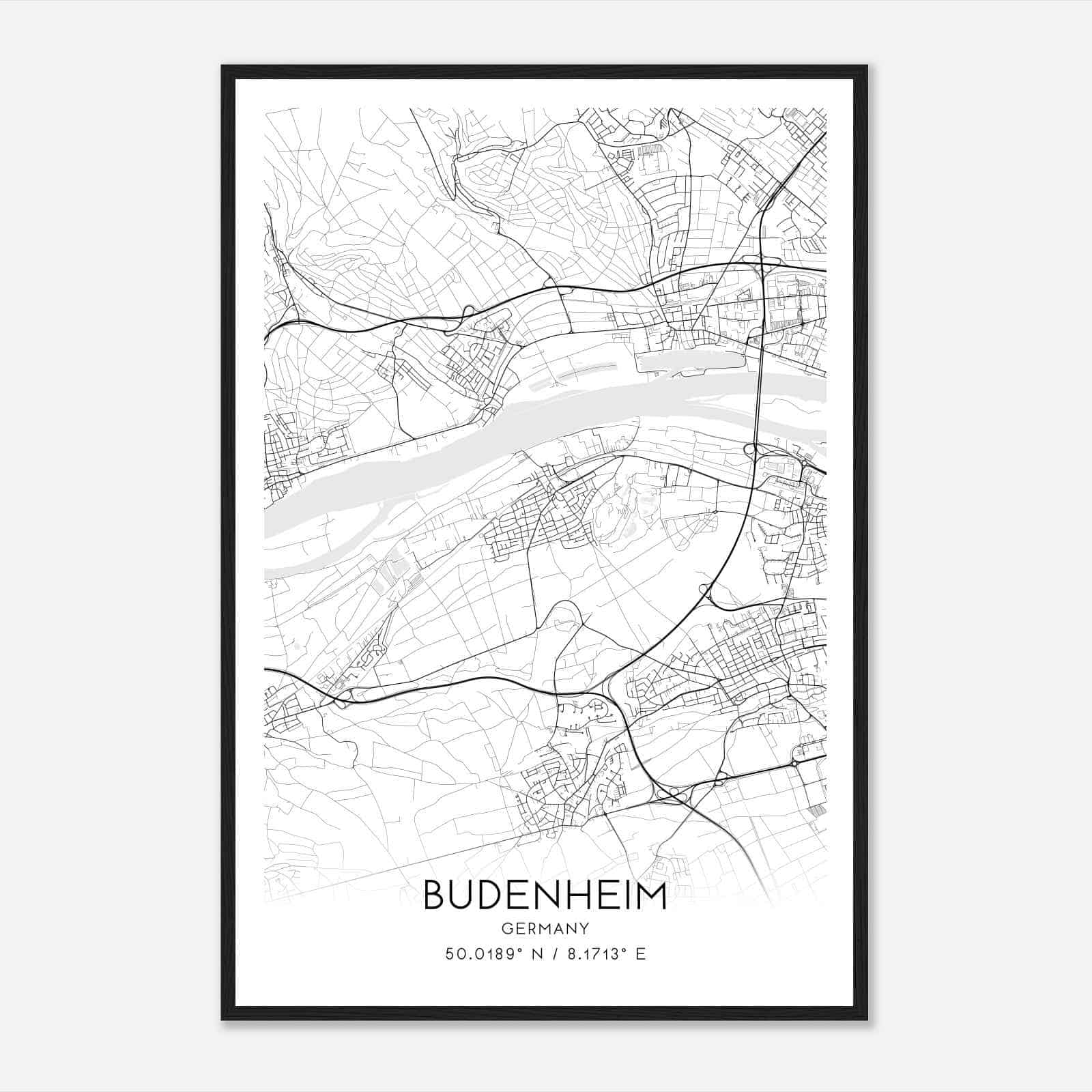 Budenheim Germany Map Poster, Modern Home Decor Wall Art Print