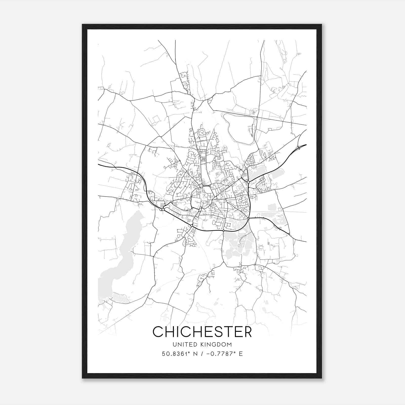 Chichester United Kingdom Map Poster, Modern Home Decor Wall Art Print