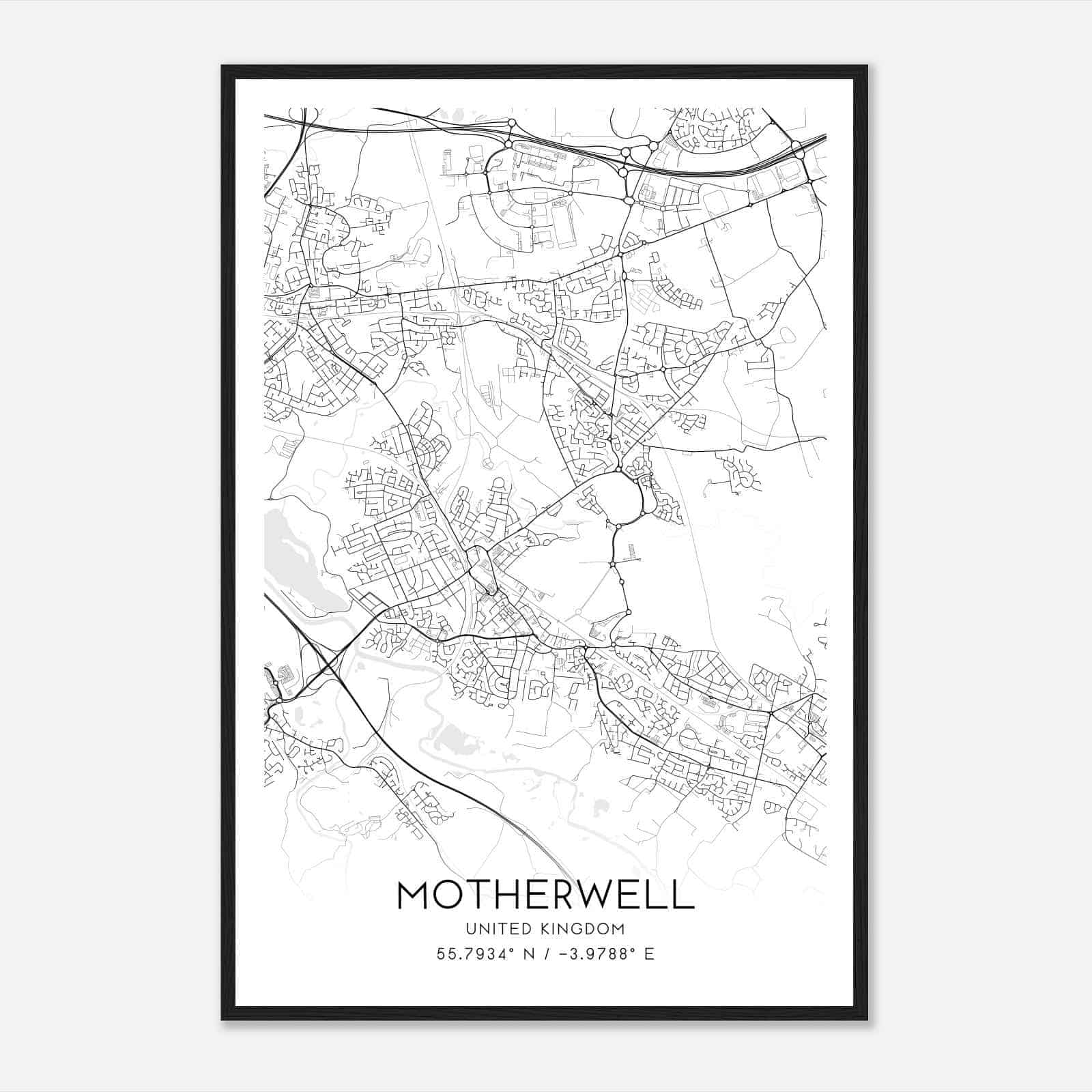 Motherwell United Kingdom Map Poster, Modern Home Decor Wall Art Print