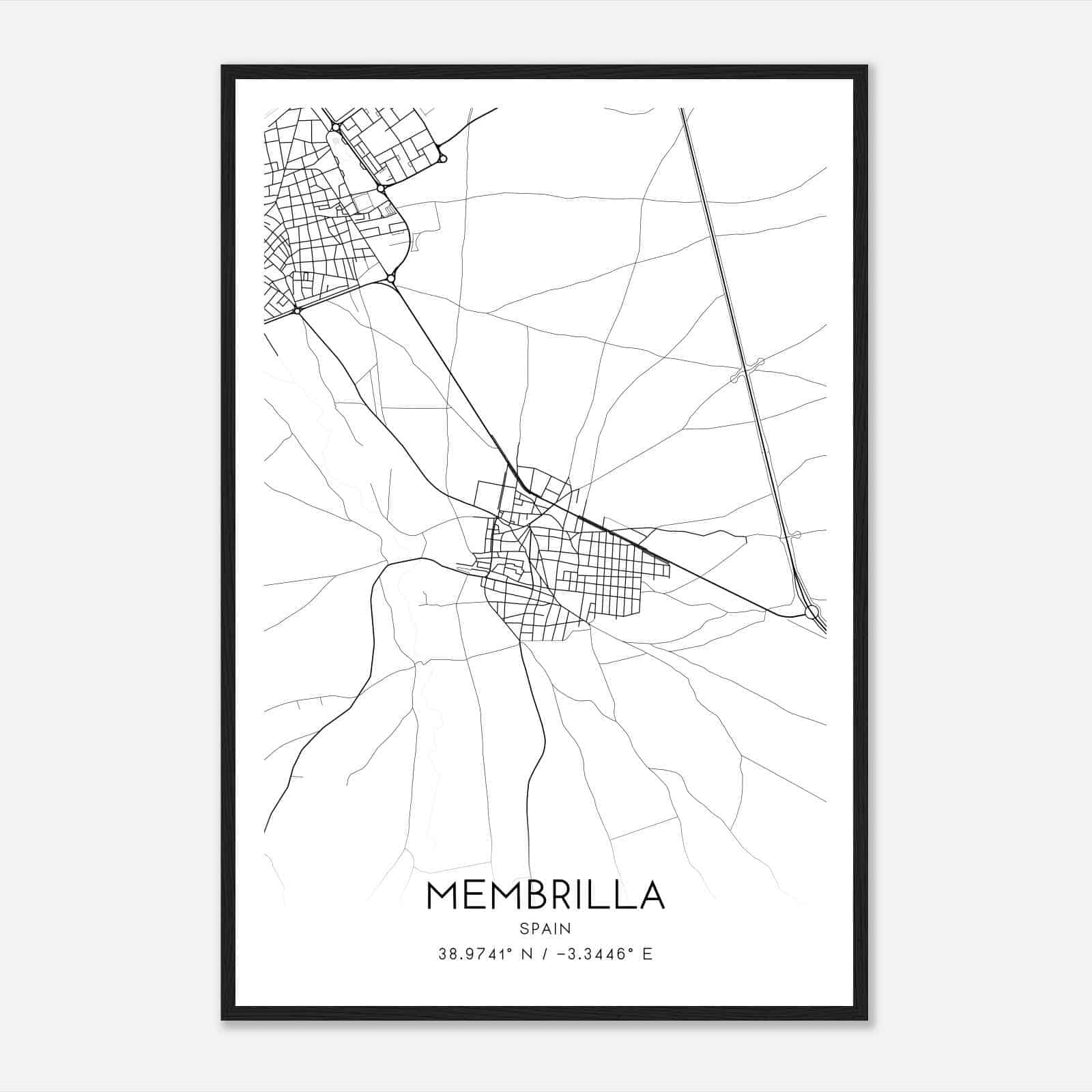 Membrilla Spain Map Poster, Modern Home Decor Wall Art Print