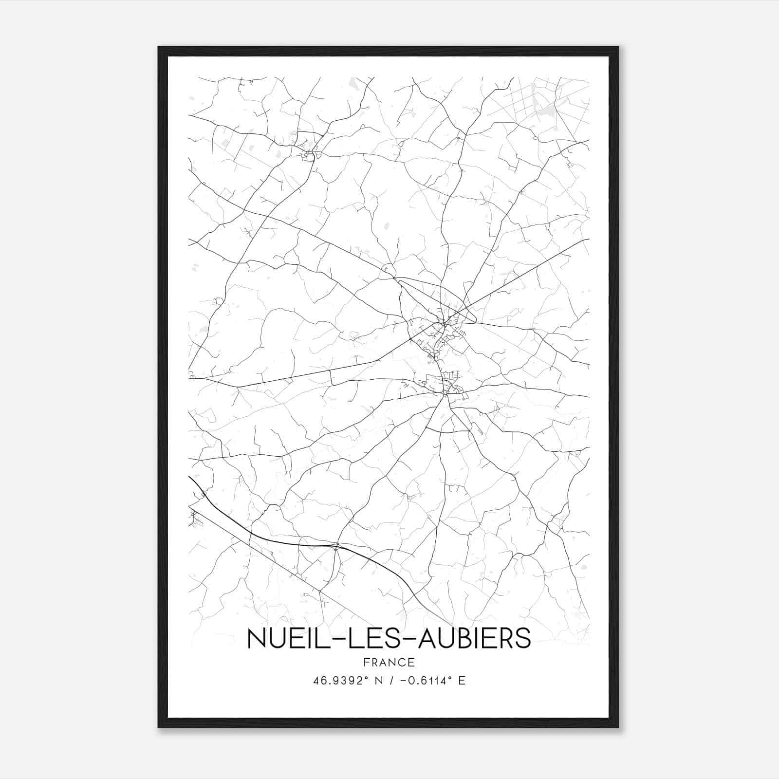 Nueil-les-Aubiers France Map Poster, Modern Home Decor Wall Art Print