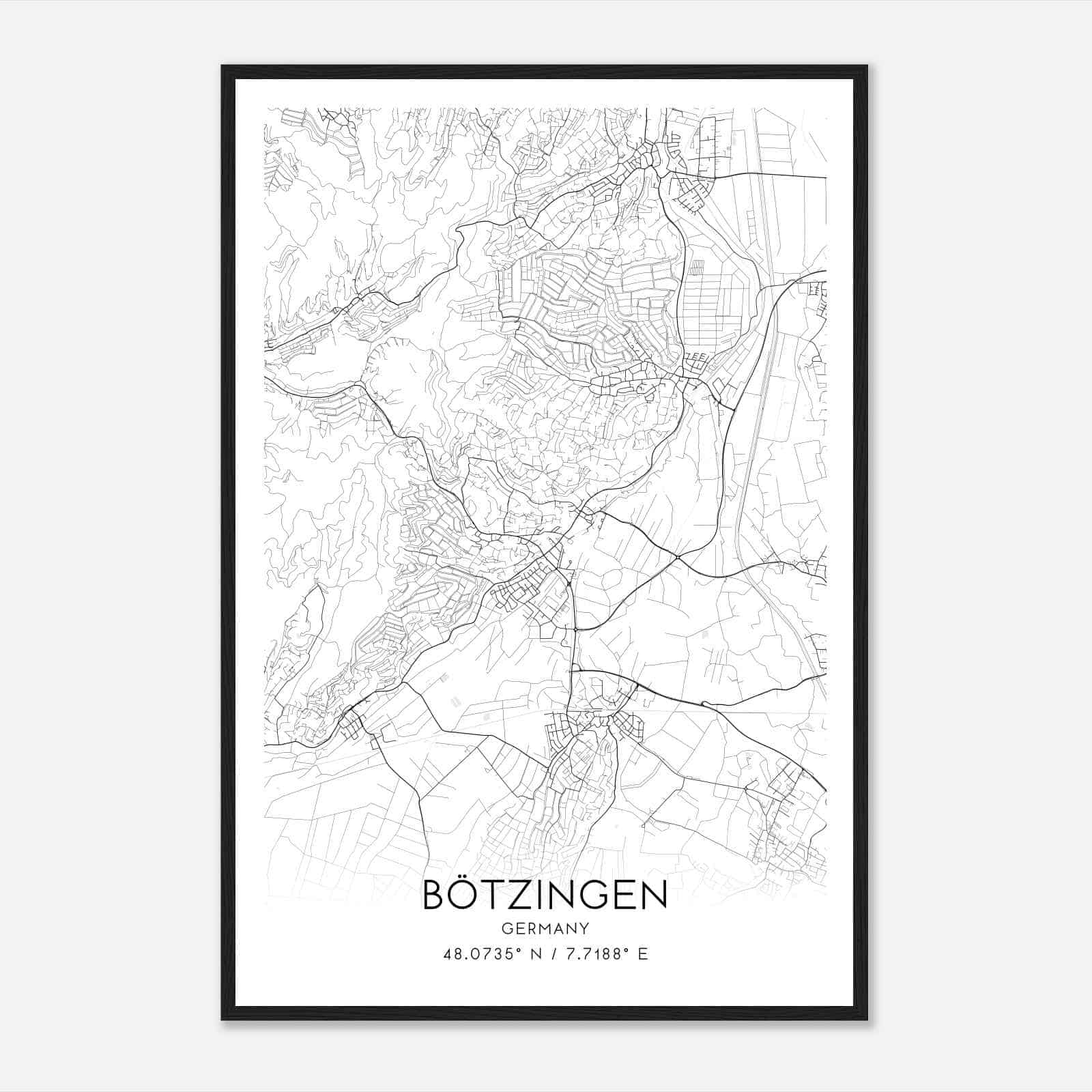 Botzingen Germany Map Poster, Modern Home Decor Wall Art Print