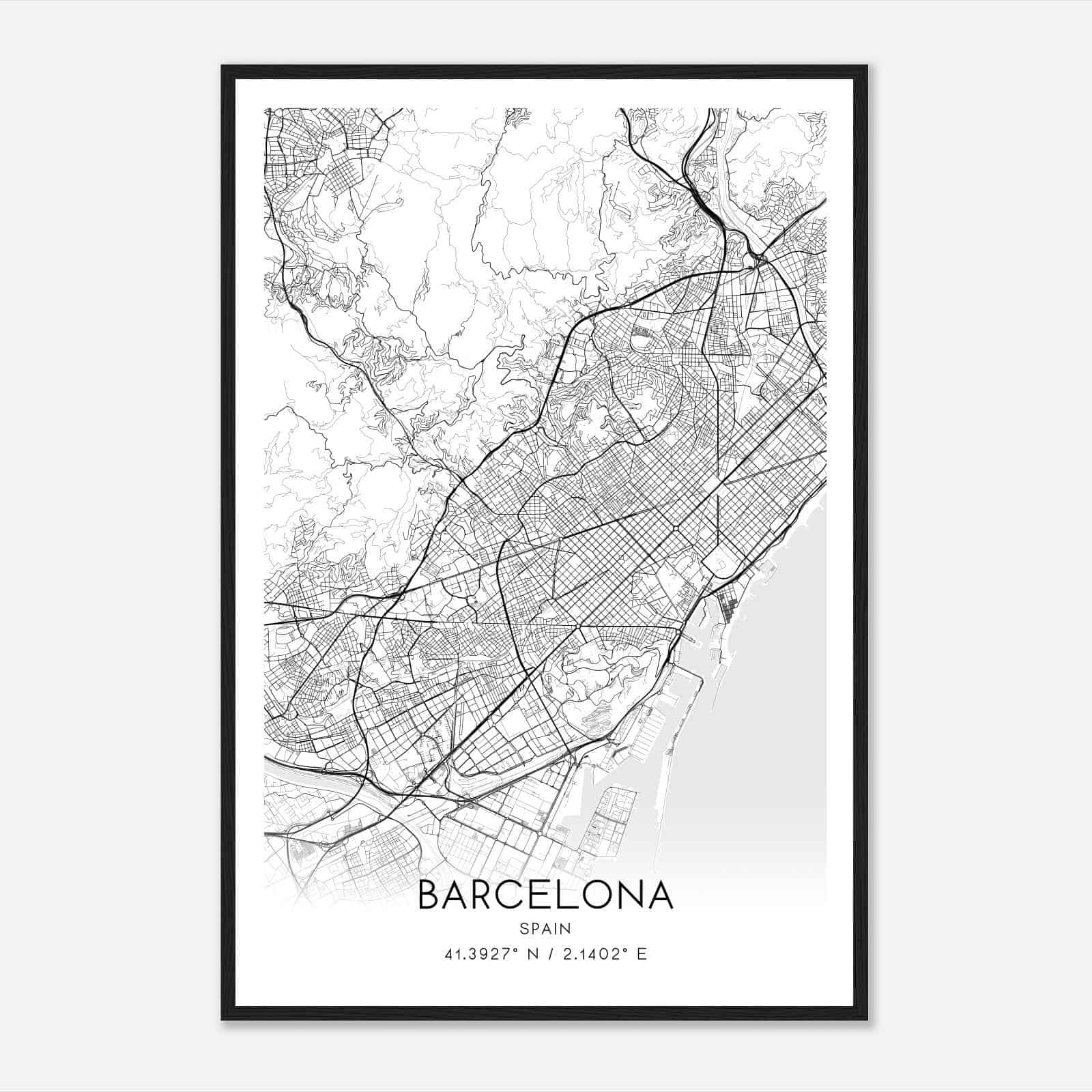 Barcelona Spain Map Poster, Modern Home Decor Wall Art Print
