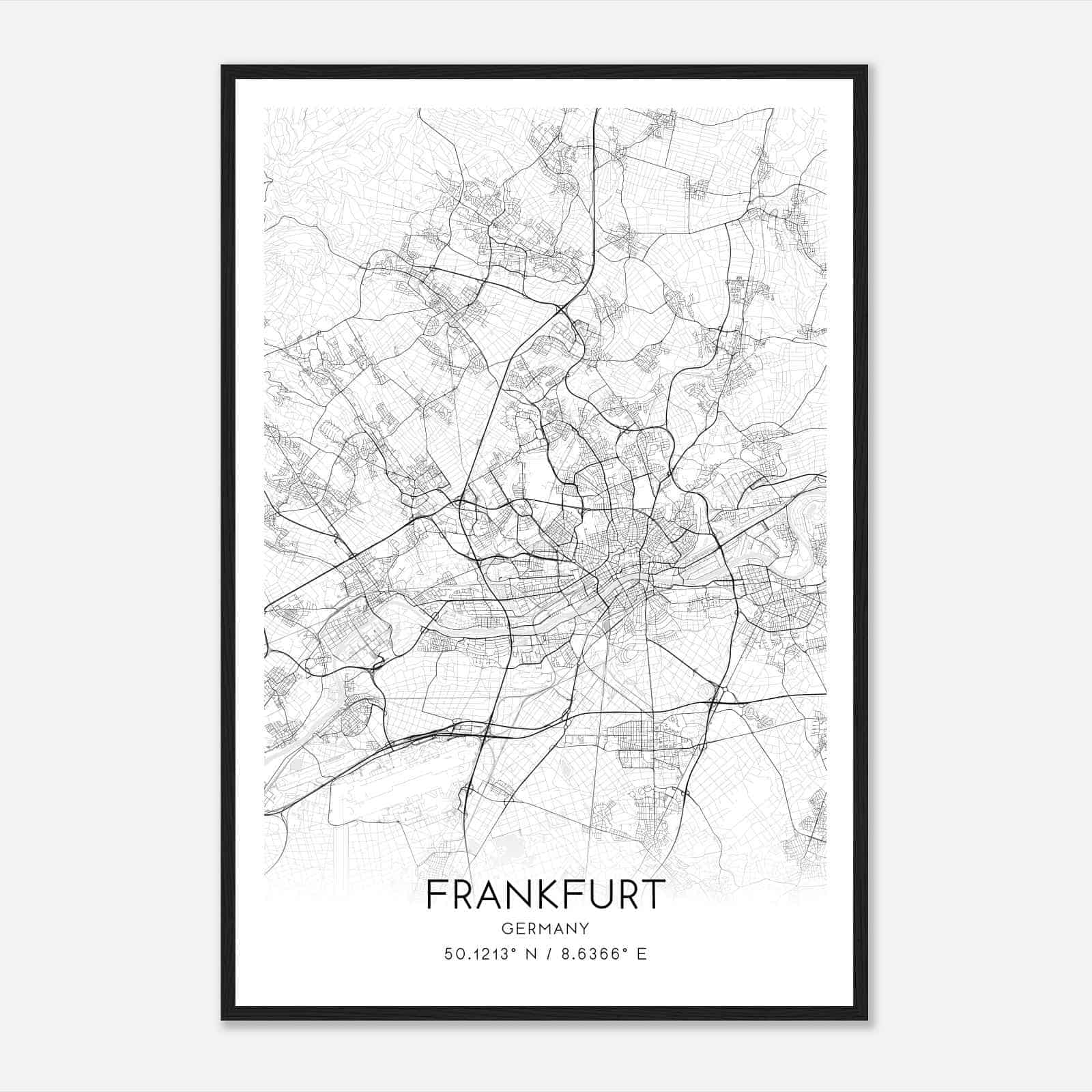 Frankfurt Germany Map Poster, Modern Home Decor Wall Art Print