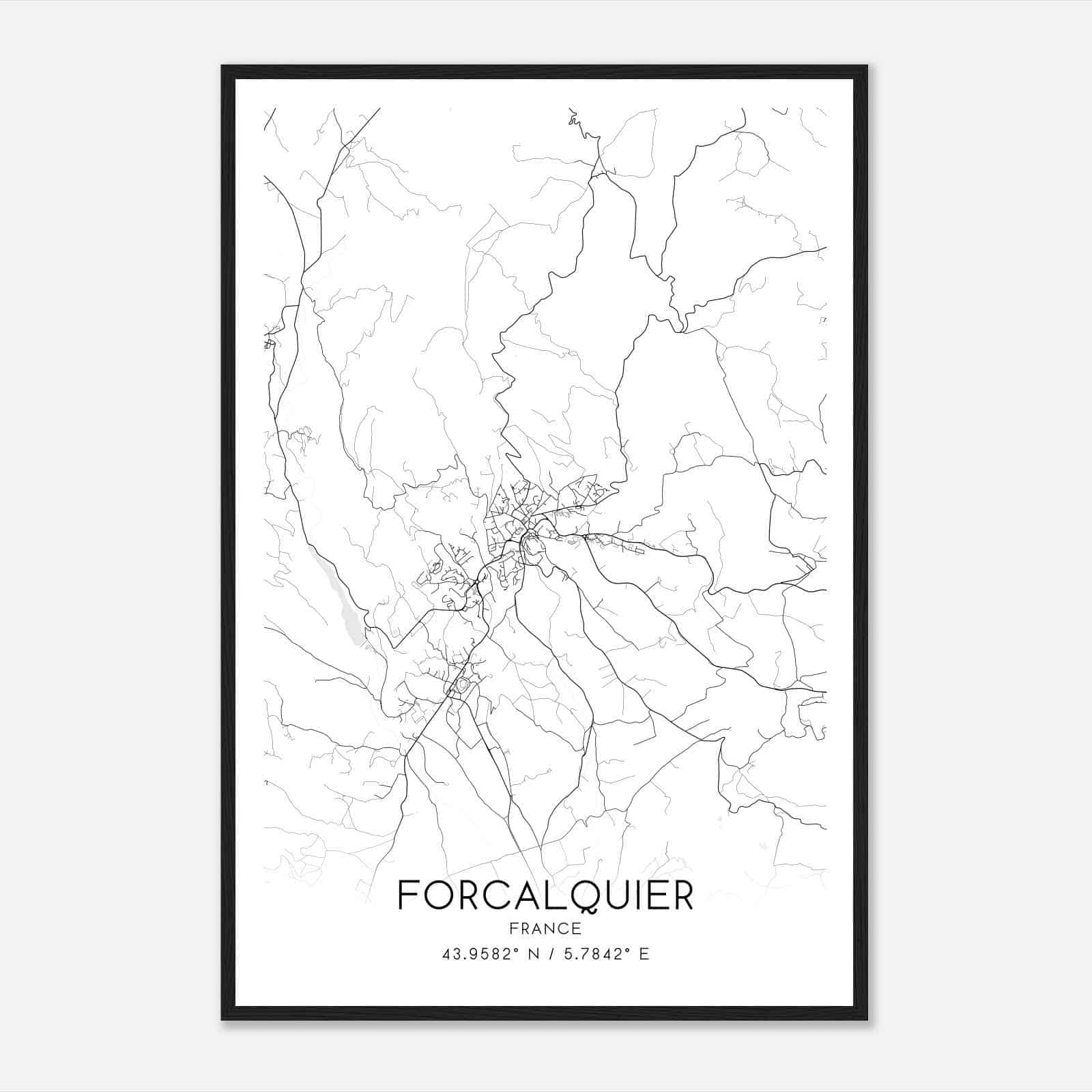 Forcalquier France Map Poster, Modern Home Decor Wall Art Print