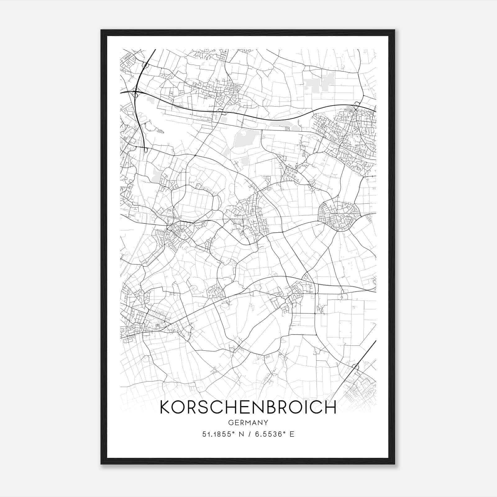 Korschenbroich Germany Map Poster, Modern Home Decor Wall Art Print