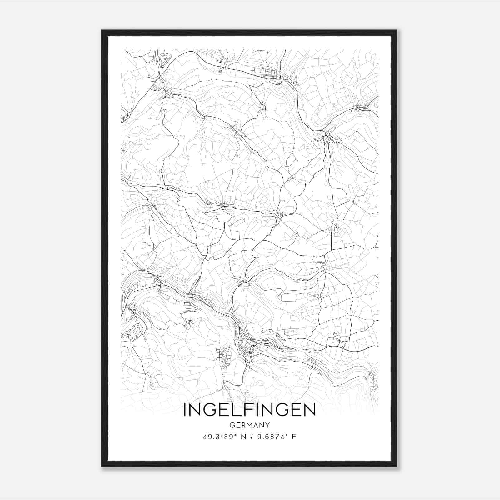 Ingelfingen Germany Map Poster, Modern Home Decor Wall Art Print