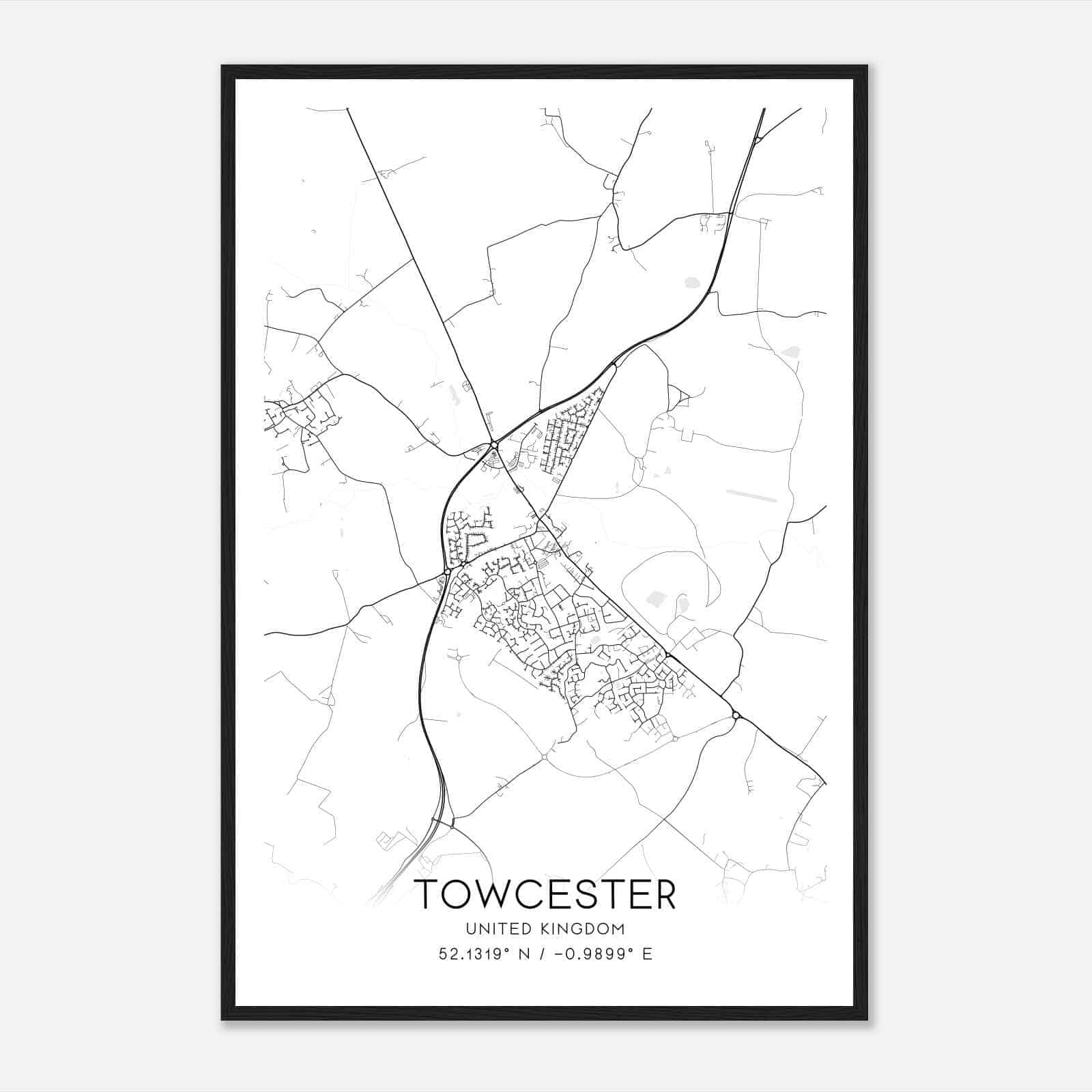 Towcester United Kingdom Map Poster, Modern Home Decor Wall Art Print