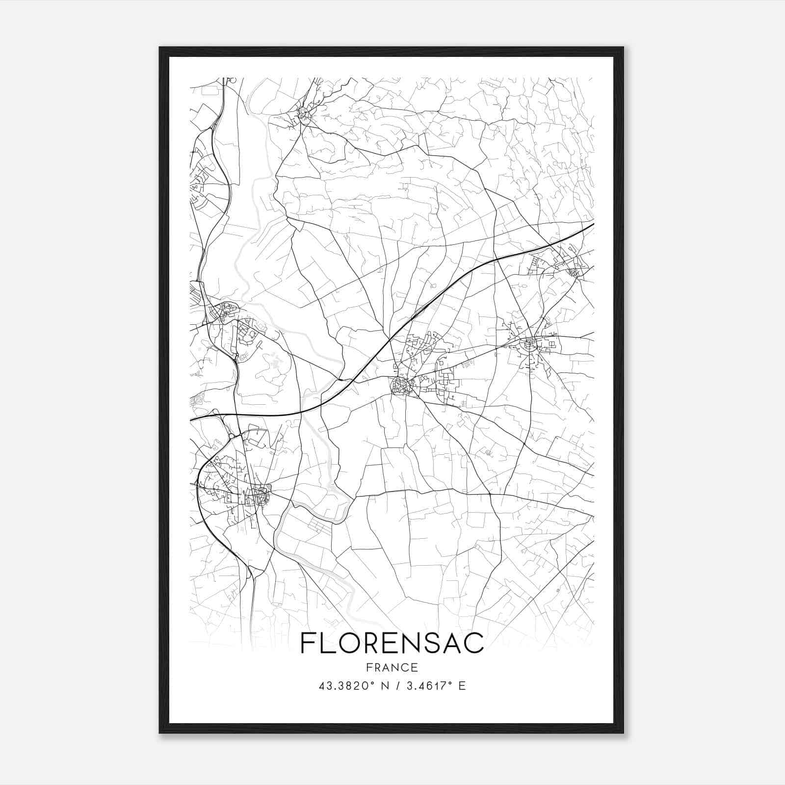 Florensac France Map Poster, Modern Home Decor Wall Art Print