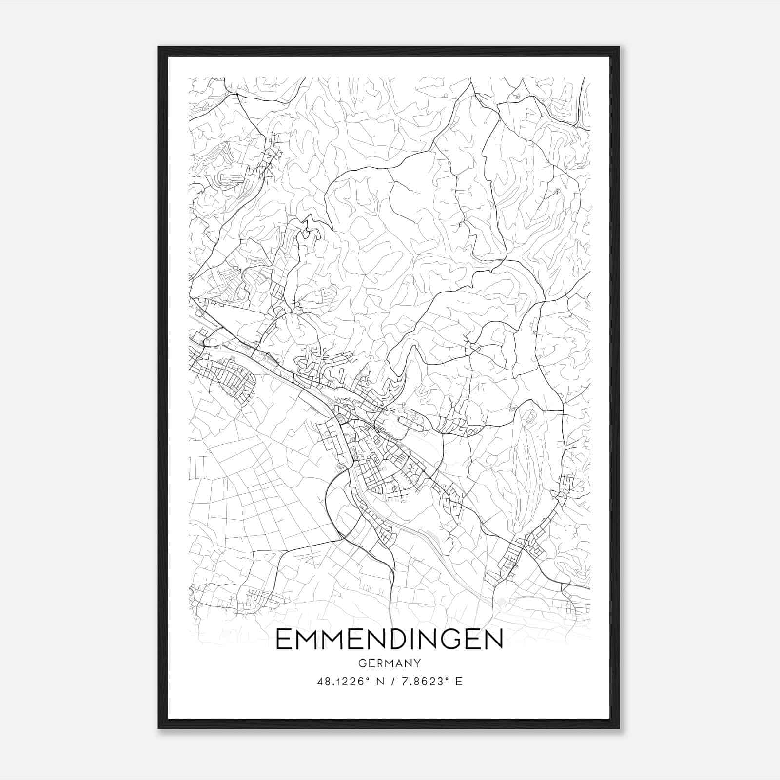 Emmendingen Germany Map Poster, Modern Home Decor Wall Art Print