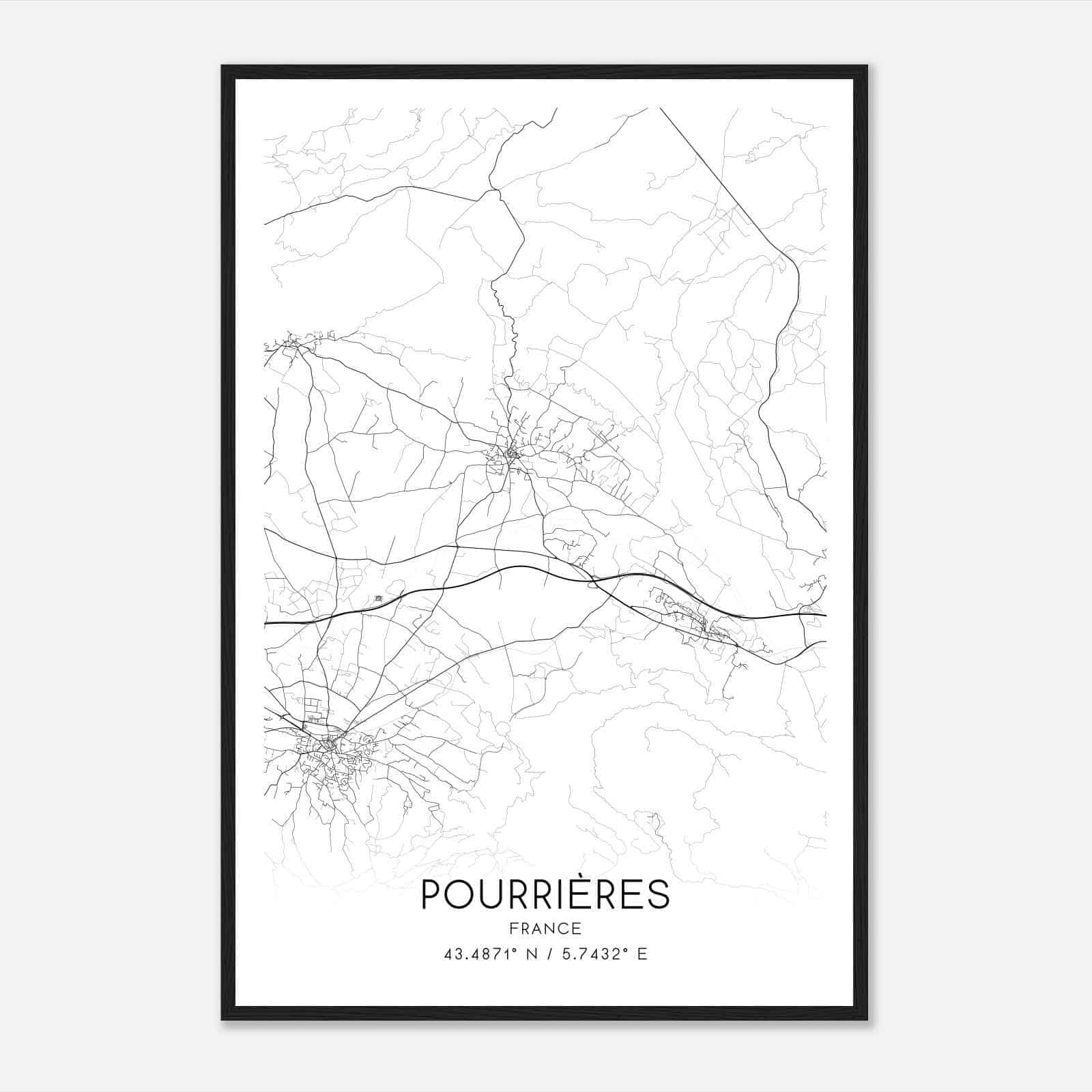 Pourrieres France Map Poster, Modern Home Decor Wall Art Print