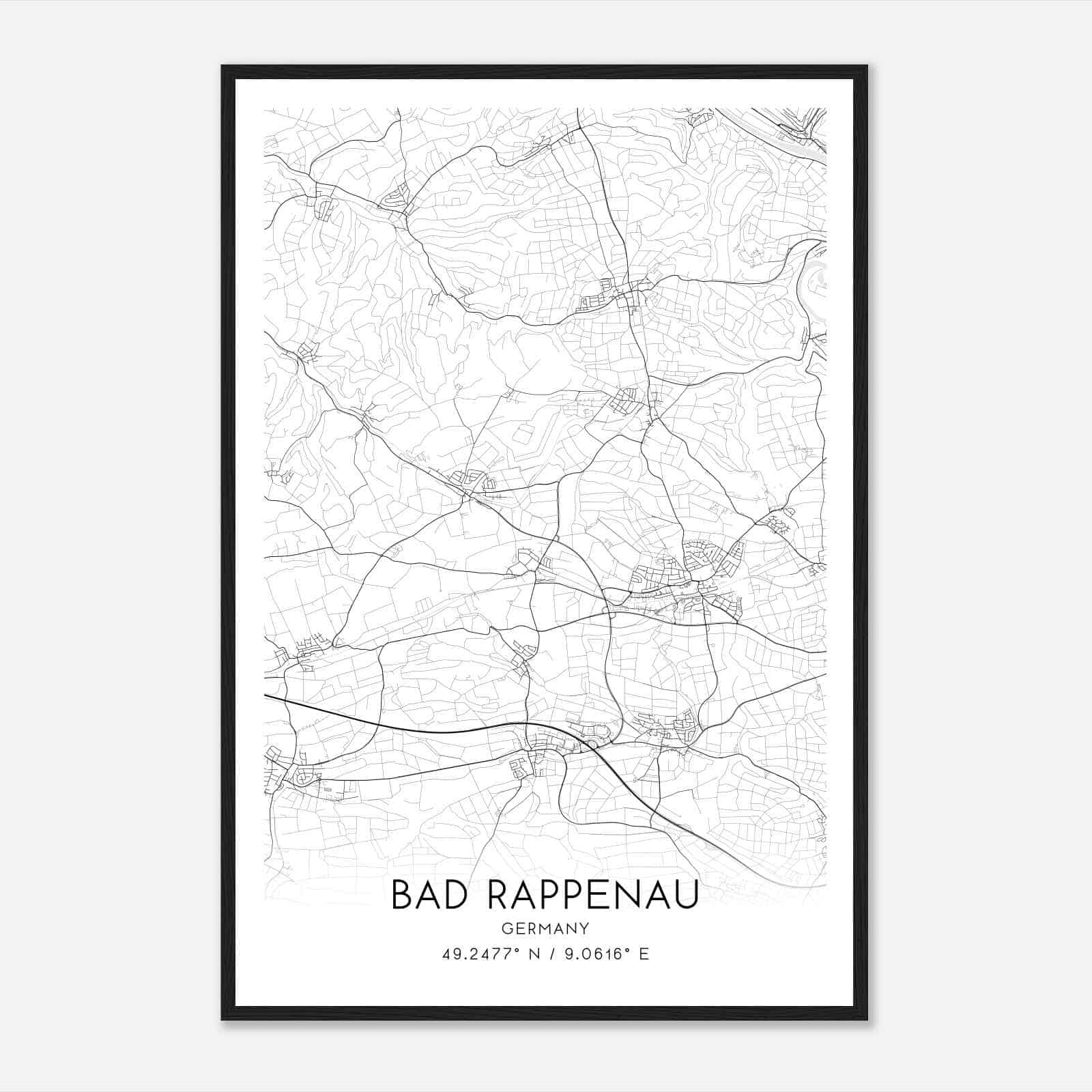 Bad Rappenau Germany Map Poster, Modern Home Decor Wall Art Print