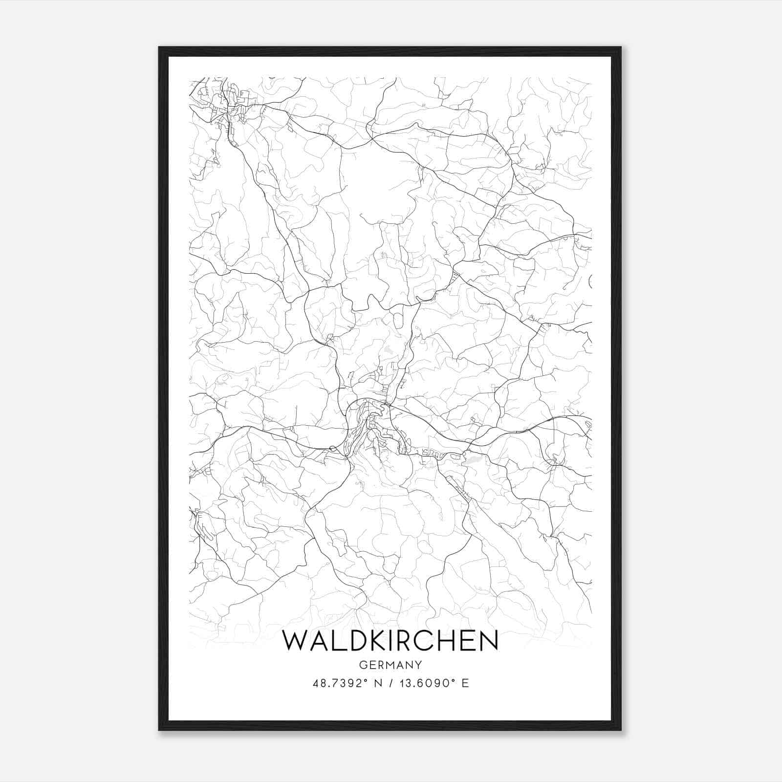 Waldkirchen Germany Map Poster, Modern Home Decor Wall Art Print