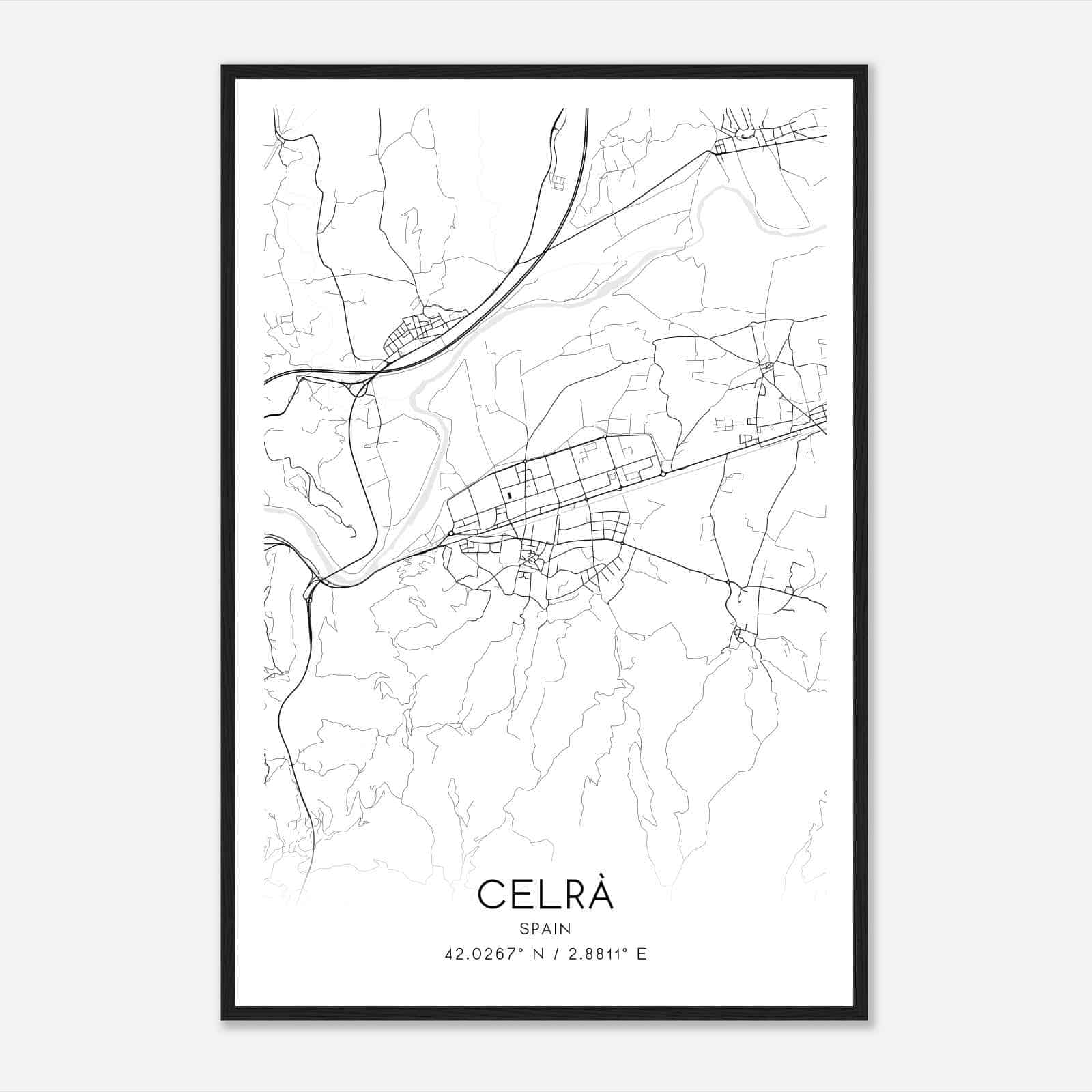 Celra Spain Map Poster, Modern Home Decor Wall Art Print