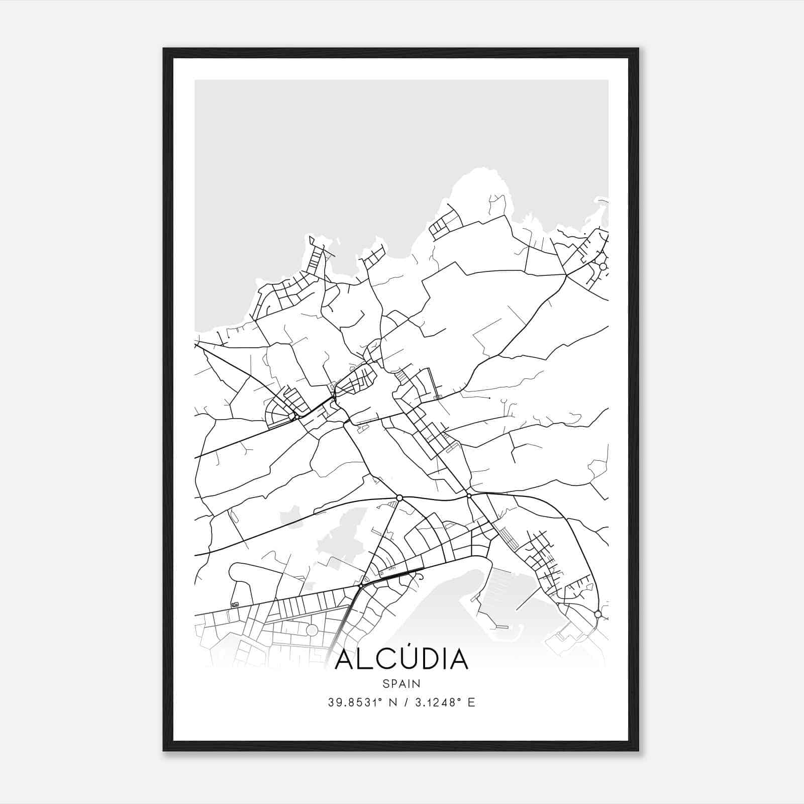 Alcudia Spain Map Poster, Modern Home Decor Wall Art Print