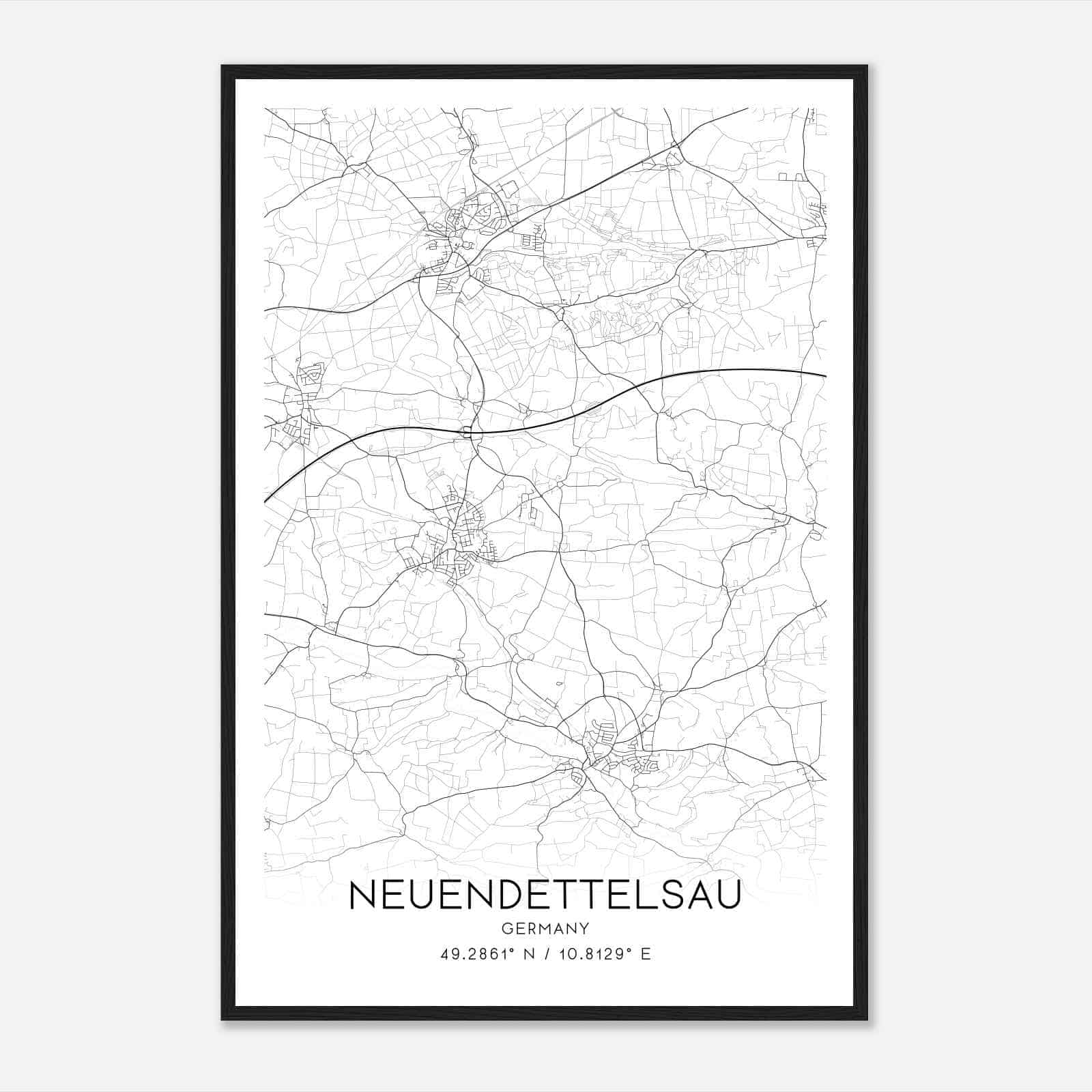 Neuendettelsau Germany Map Poster, Modern Home Decor Wall Art Print