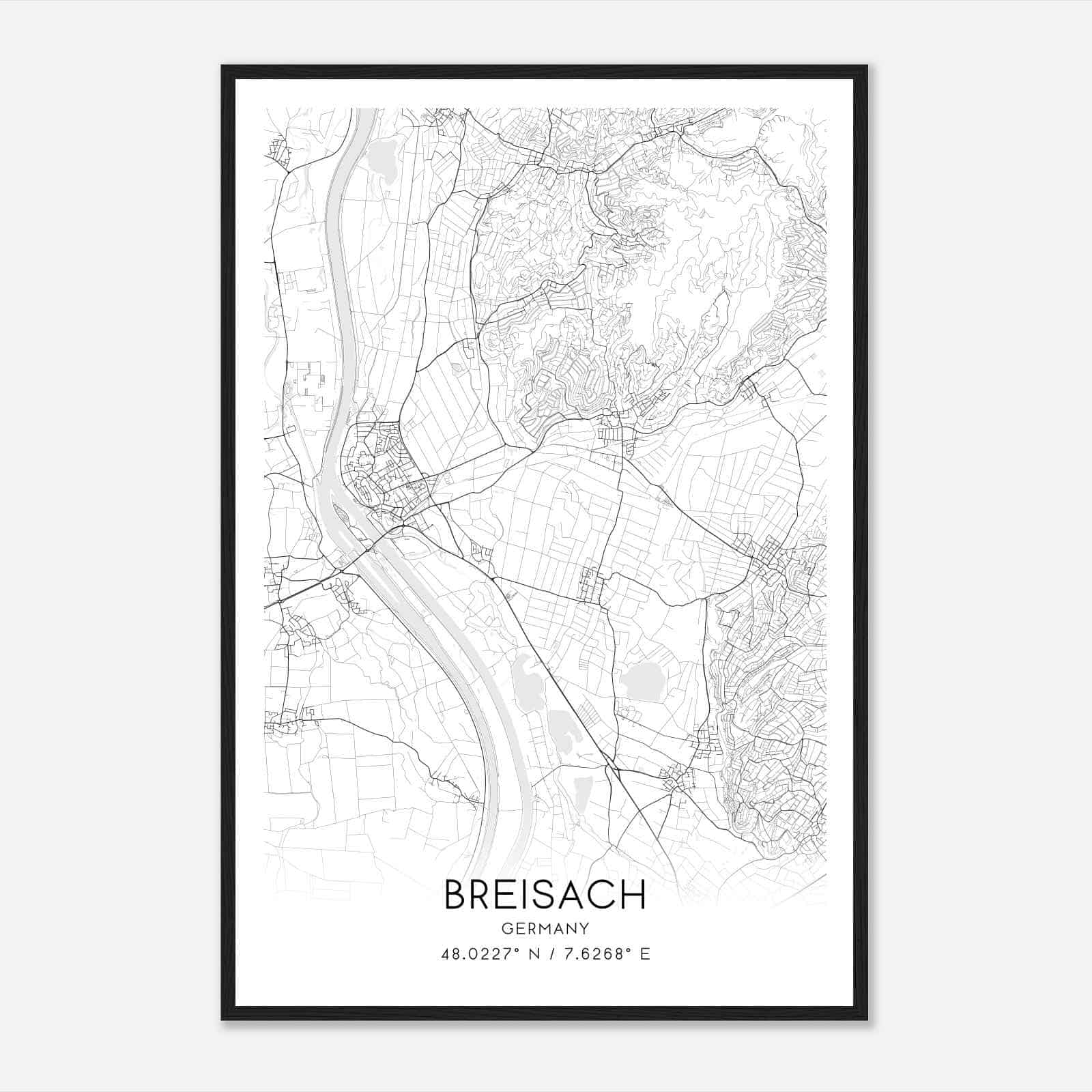 Breisach am Rhein Germany Map Poster, Modern Home Decor Wall Art Print