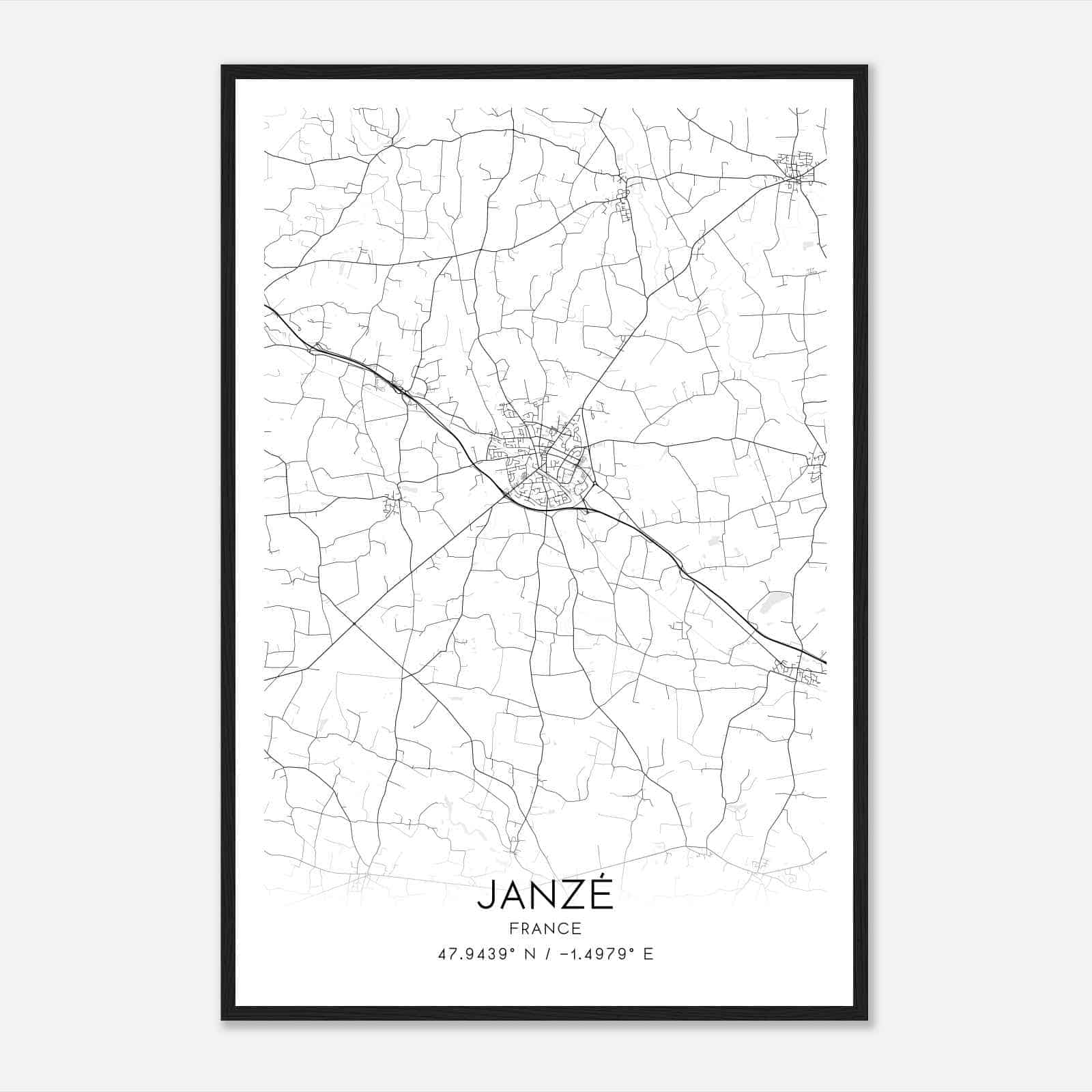 Janze France Map Poster, Modern Home Decor Wall Art Print