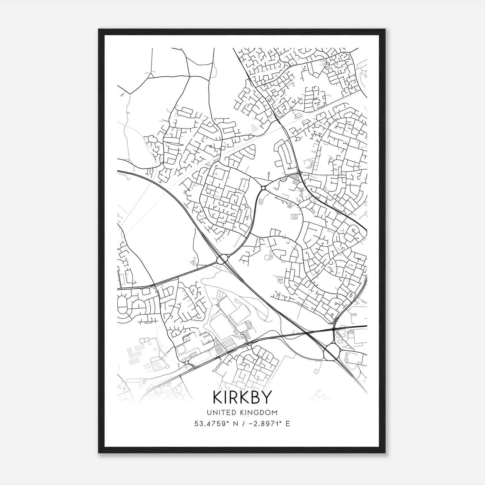 Kirkby United Kingdom Map Poster, Modern Home Decor Wall Art Print