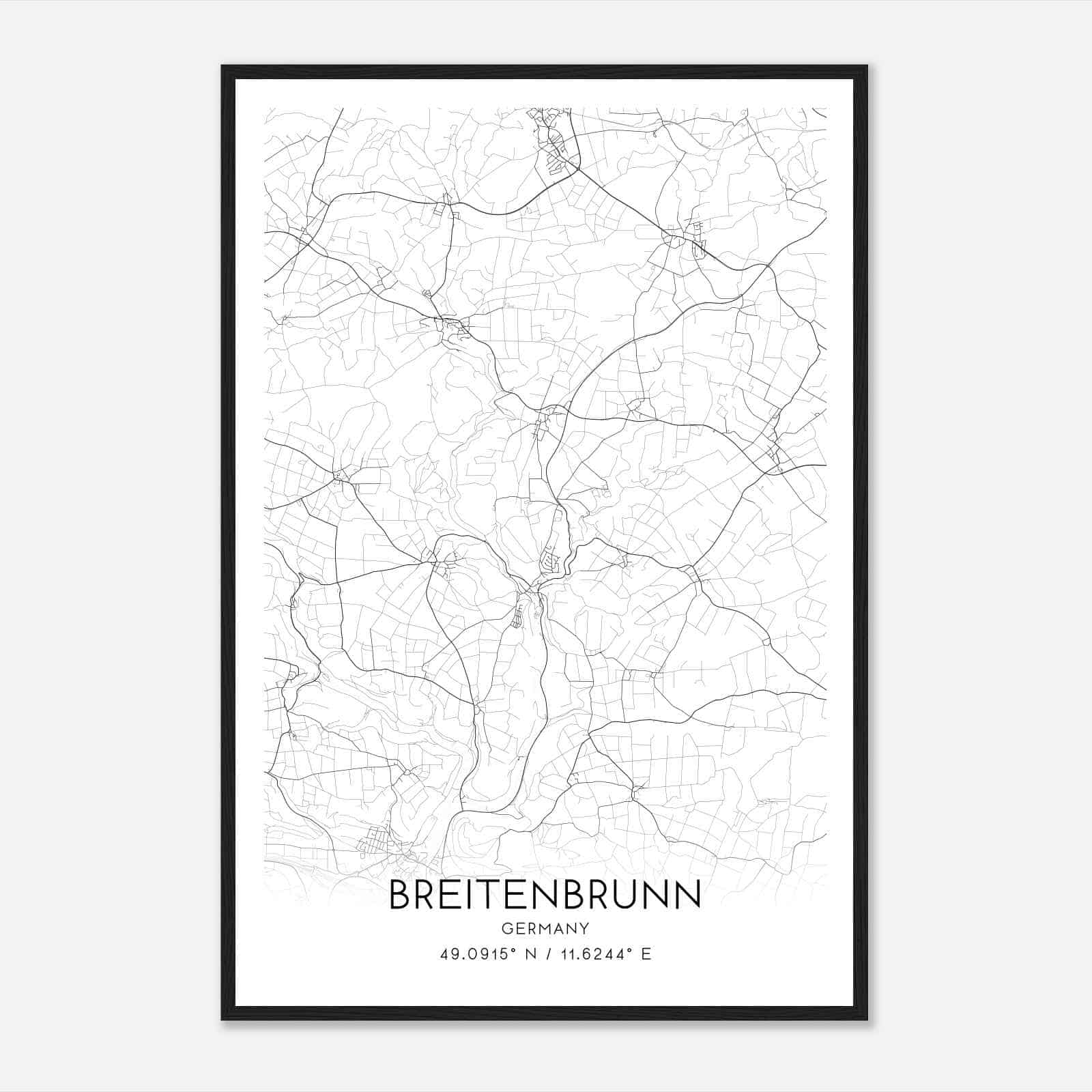 Breitenbrunn Germany Map Poster, Modern Home Decor Wall Art Print