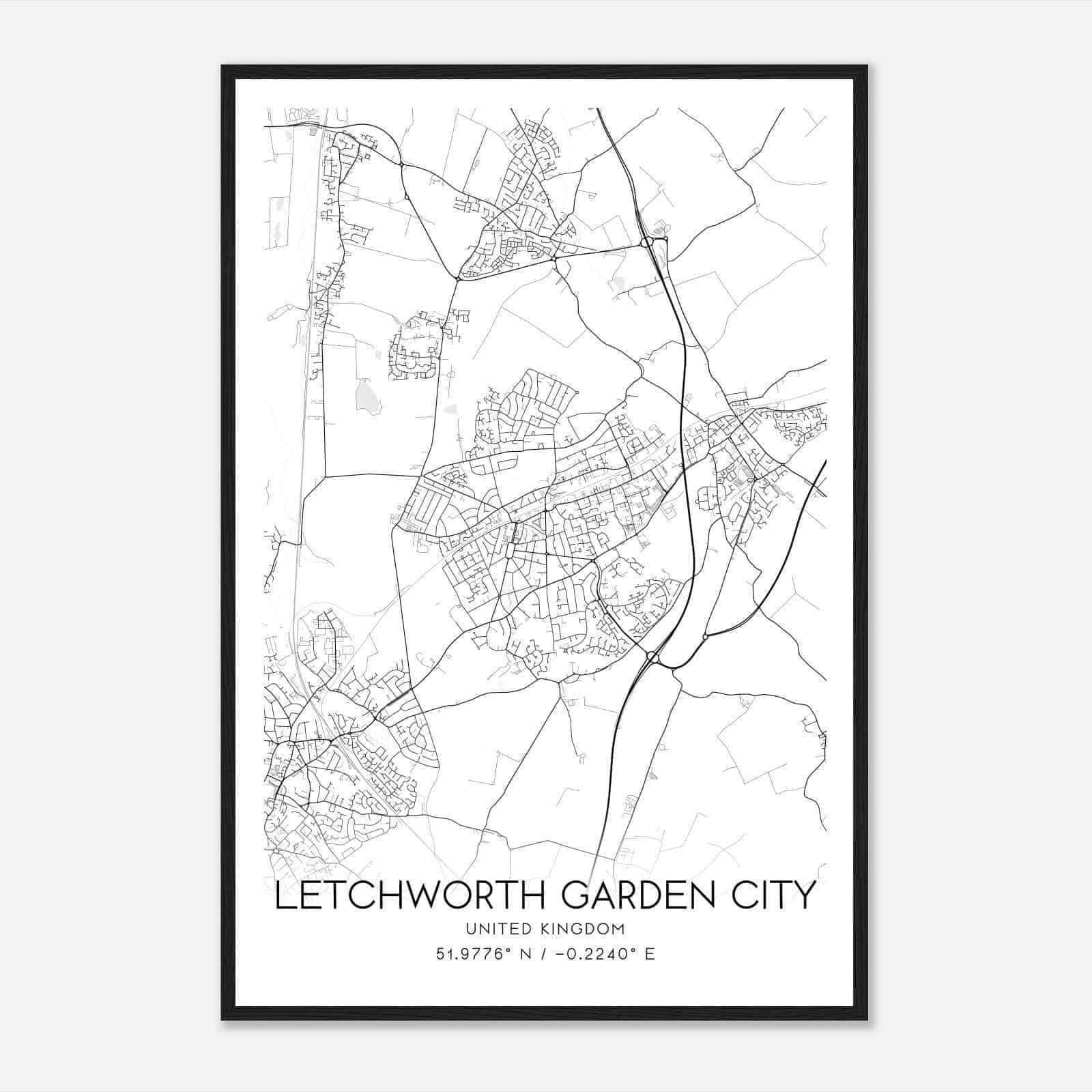 Letchworth United Kingdom Map Poster, Modern Home Decor Wall Art Print