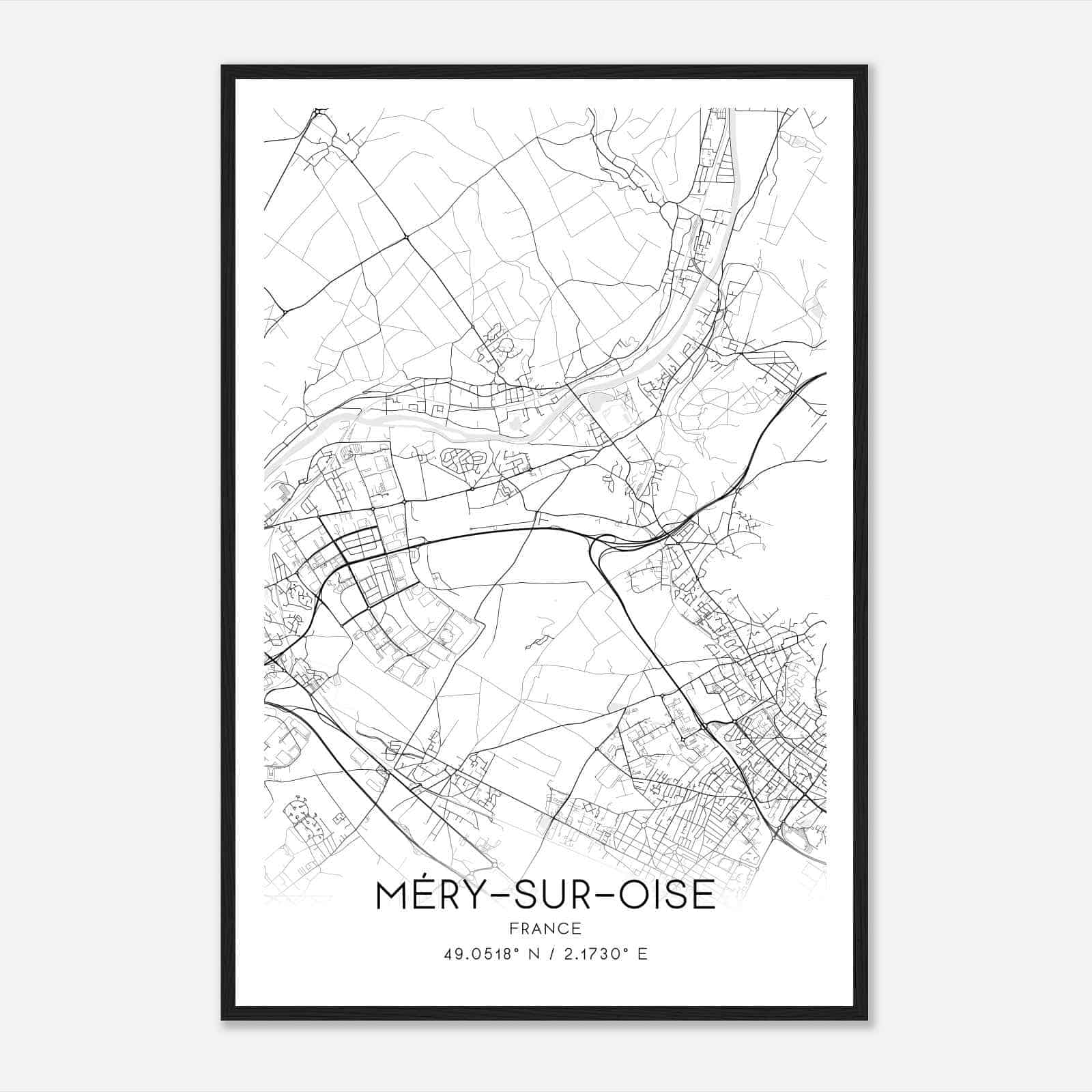 Mery-sur-Oise France Map Poster, Modern Home Decor Wall Art Print