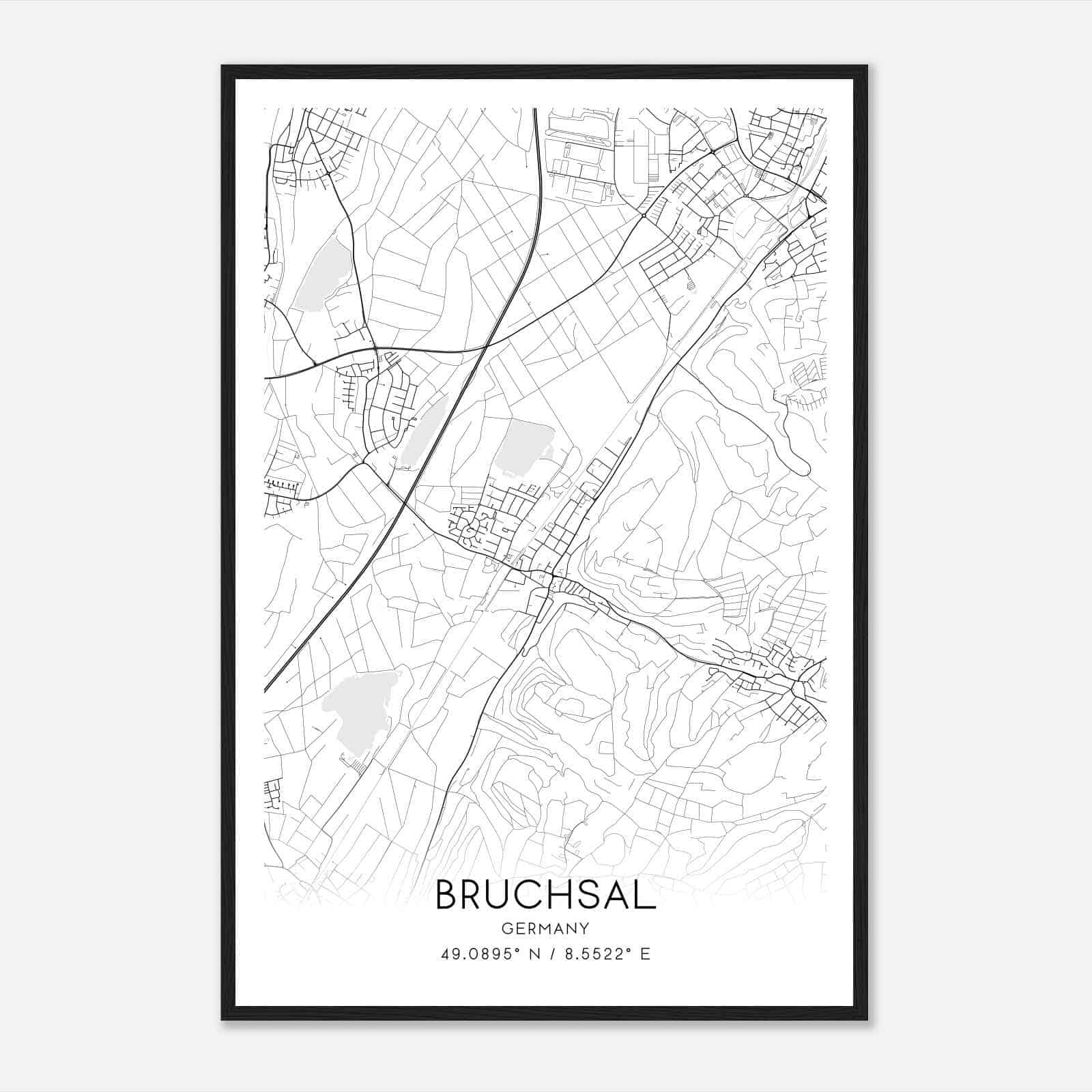 Untergrombach Germany Map Poster, Modern Home Decor Wall Art Print