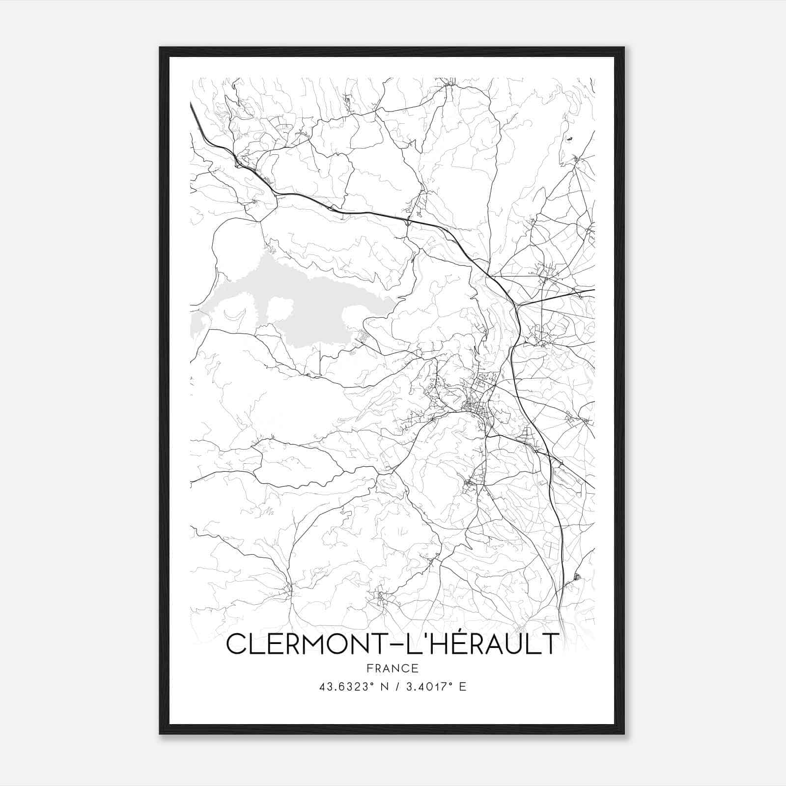 Clermont-l’Herault France Map Poster, Modern Home Decor Wall Art Print