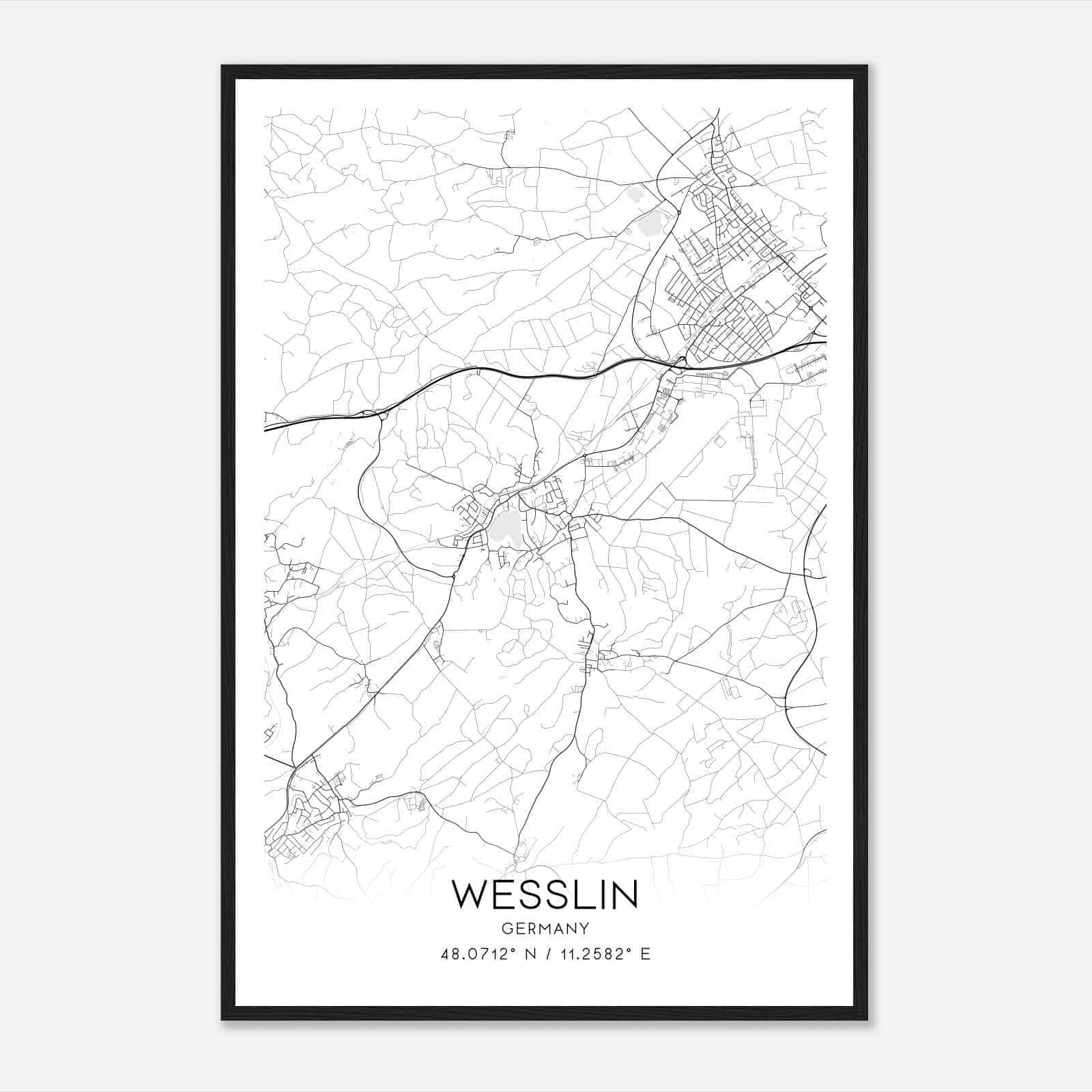 Wessling Germany Map Poster, Modern Home Decor Wall Art Print