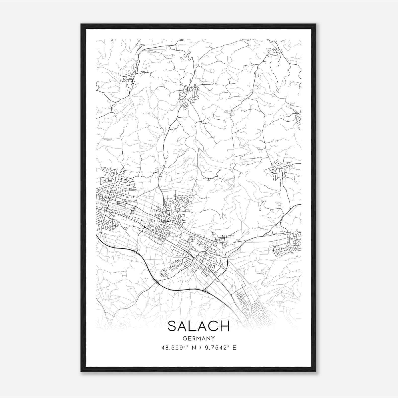Salach Germany Map Poster, Modern Home Decor Wall Art Print