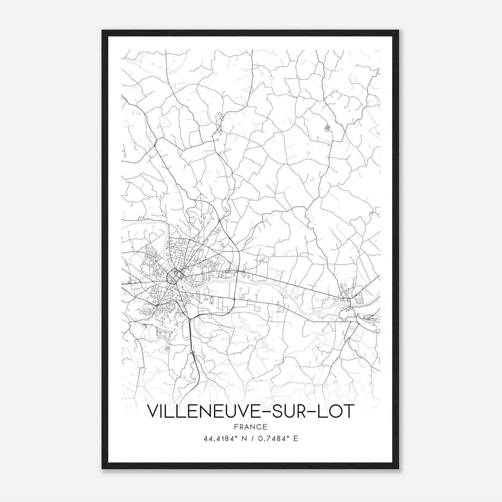 Villeneuve-sur-Lot France Map Poster, Modern Home Decor Wall Art Print