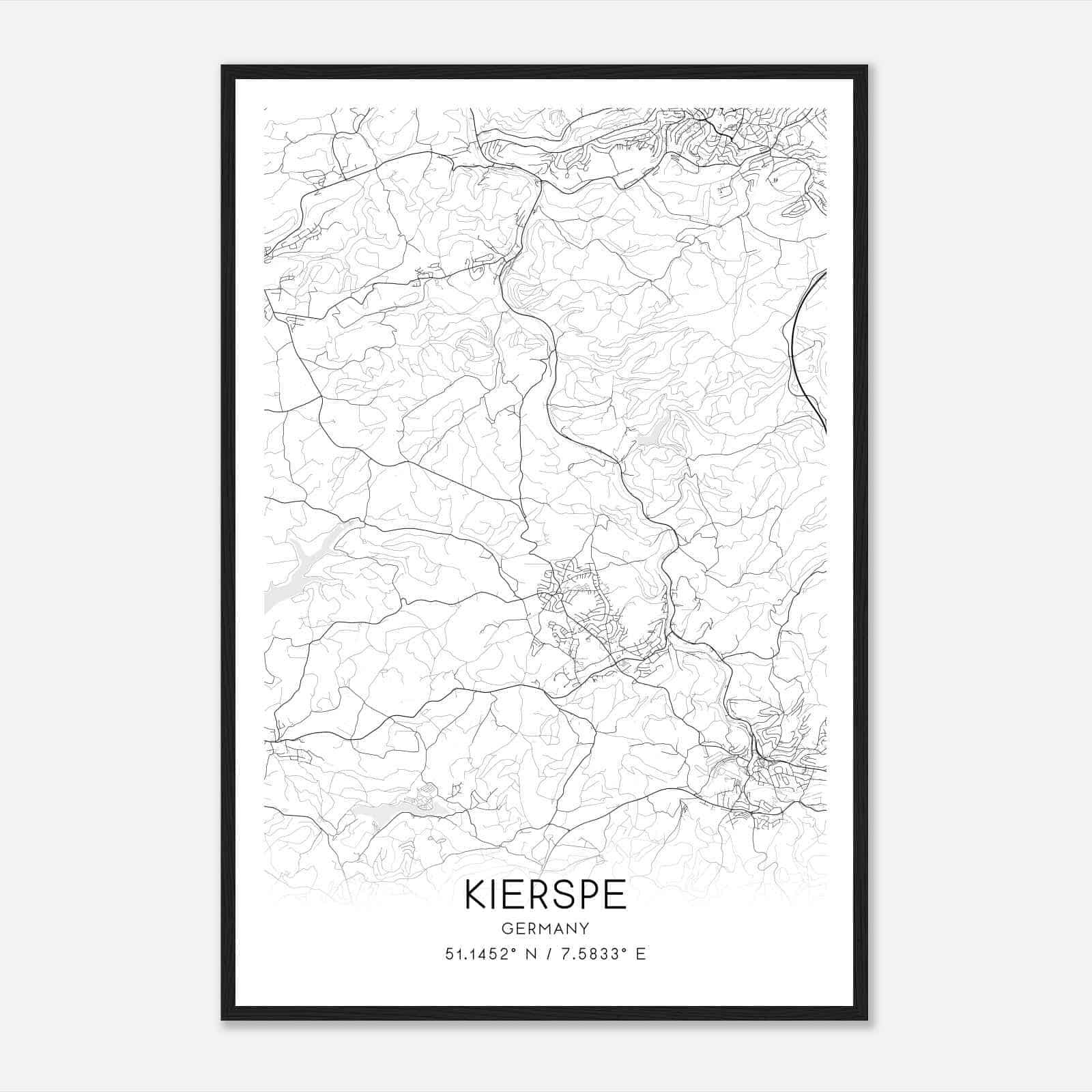 Kierspe Germany Map Poster, Modern Home Decor Wall Art Print