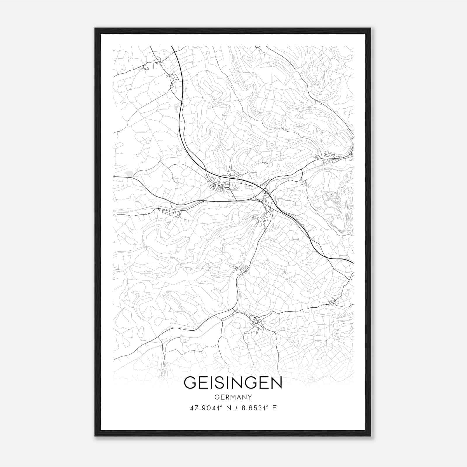 Geisingen Germany Map Poster, Modern Home Decor Wall Art Print